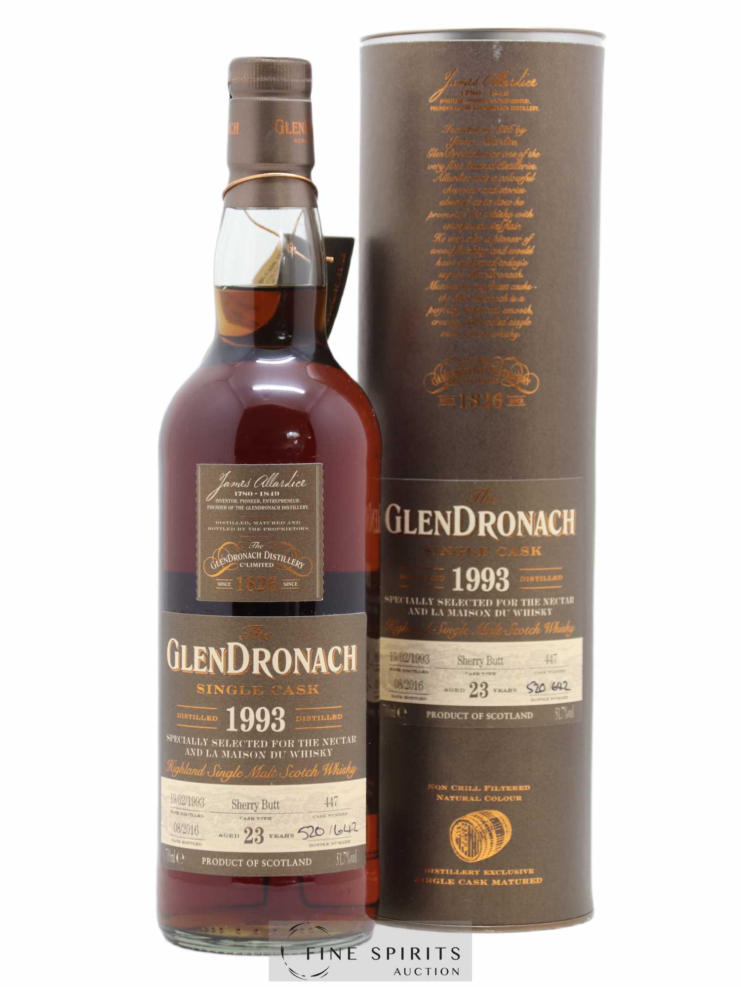 The Glendronach 23 years 1993 Of. Sherry Butt n°447 - One of 642 - bottled 2016 The Nectar & LMDW - Lot de 1 bouteille - 0