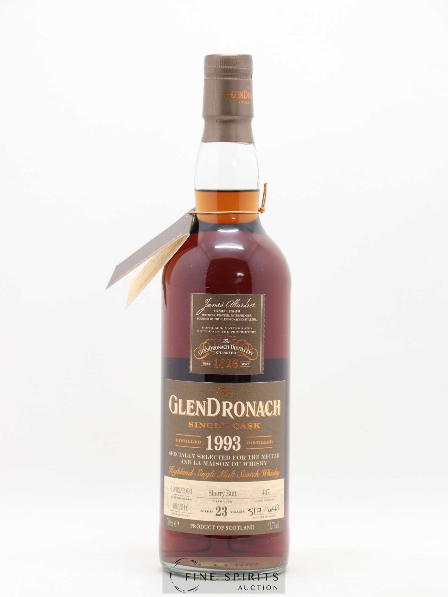 The Glendronach 23 years 1993 Of. Sherry Butt n°447 - One of 642 - bottled 2016 The Nectar & LMDW - Lot de 1 bouteille - 1