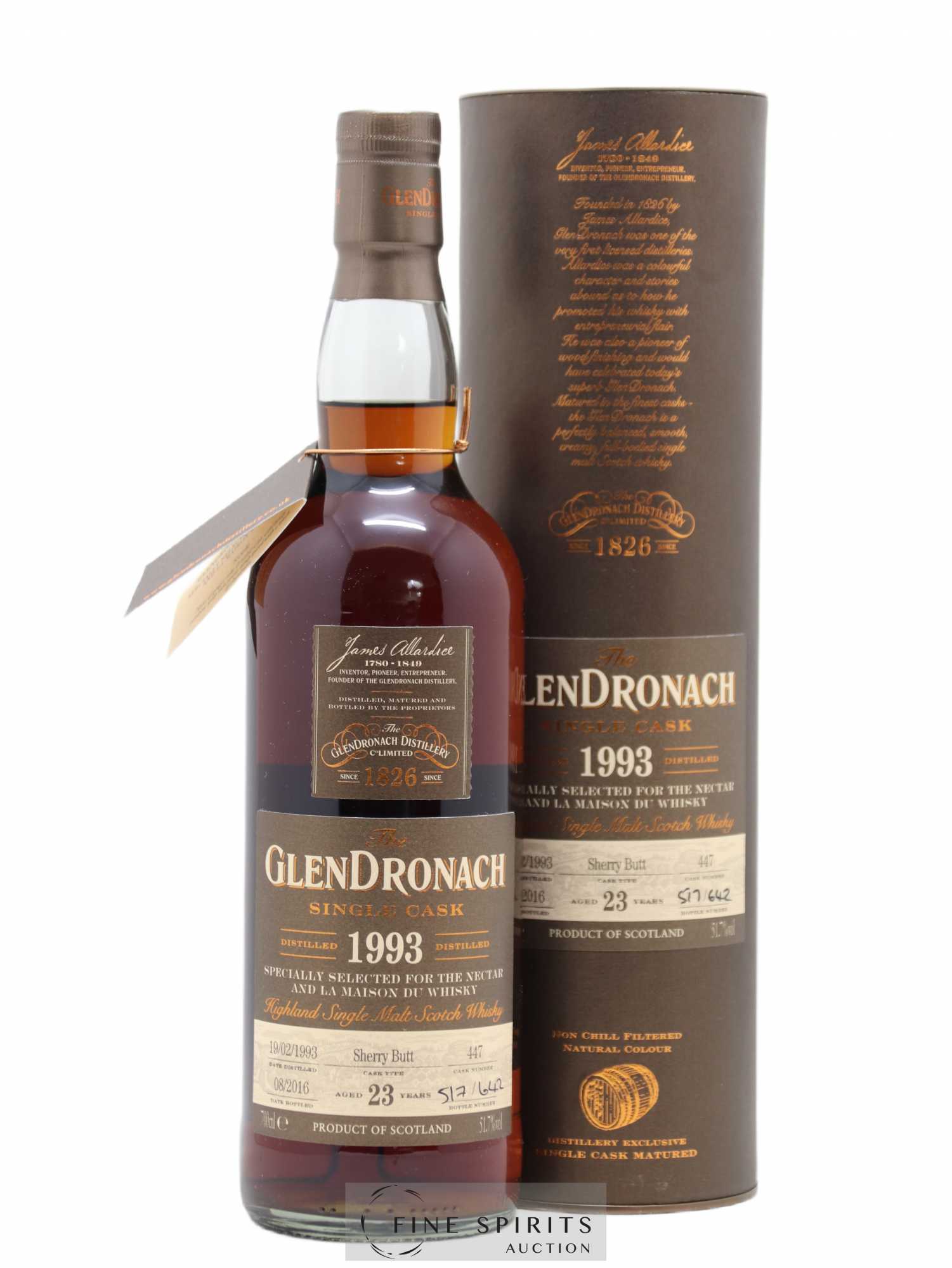 The Glendronach 23 years 1993 Of. Sherry Butt n°447 - One of 642 - bottled 2016 The Nectar & LMDW - Lot de 1 bouteille - 0