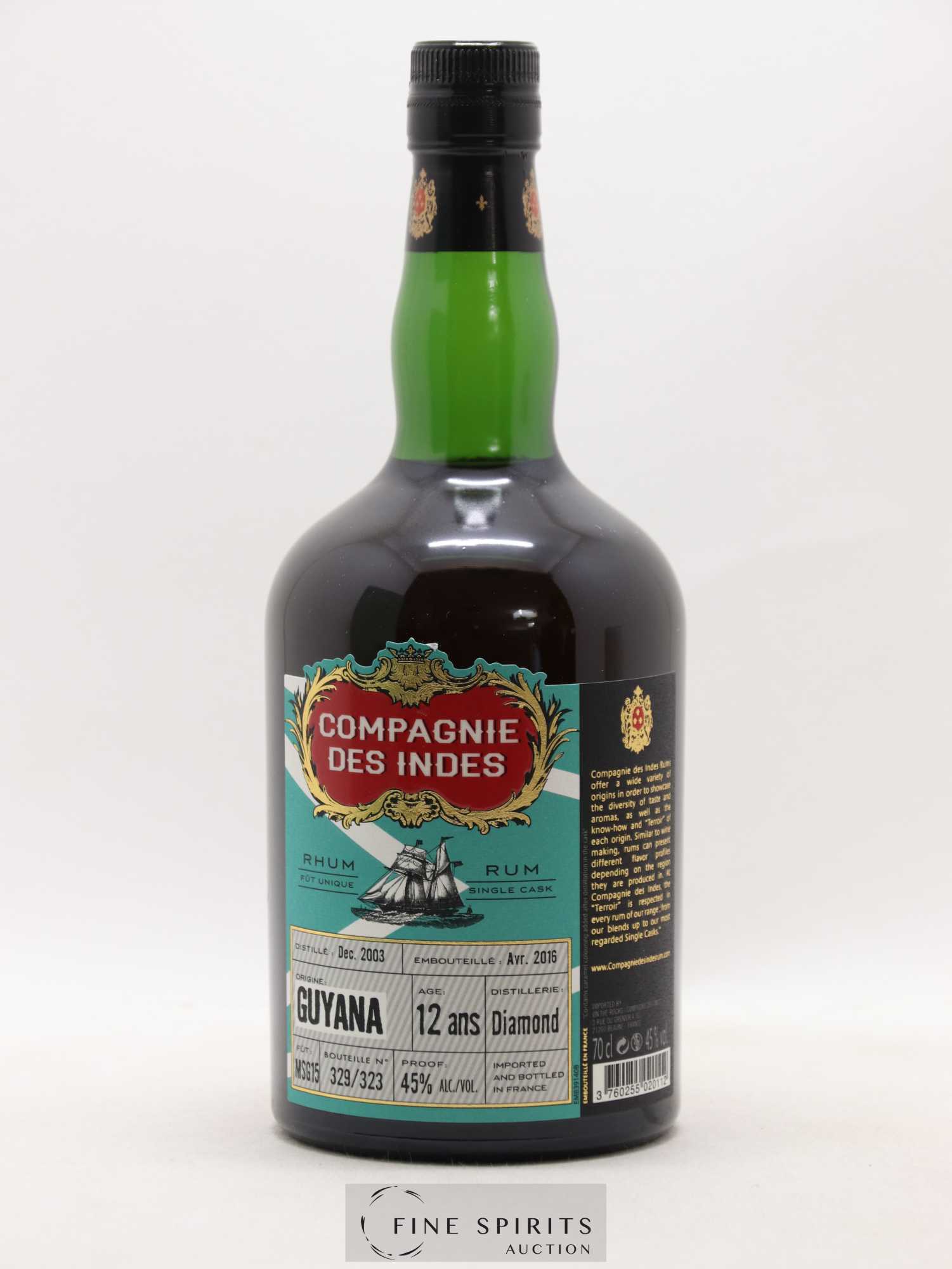 Diamond 12 years 2003 Compagnie des Indes Single Cask n°MSG15 - One of 323 - bottled 2016 - Lot de 1 bouteille - 1