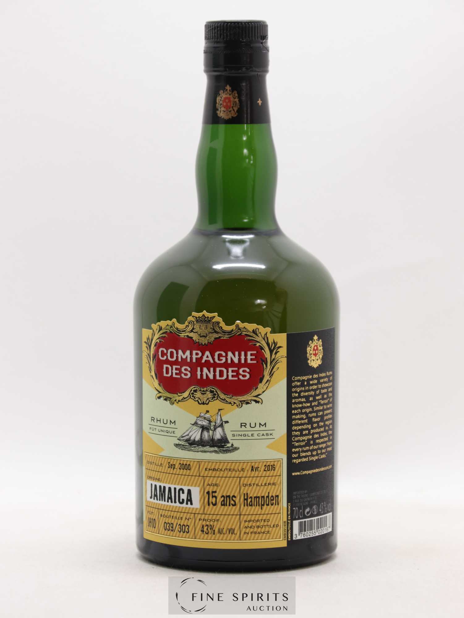 Hampden 15 years 2000 Compagnie des Indes Single Cask n°JH10 - One of 303 - bottled 2016 - Lot de 1 bouteille - 1