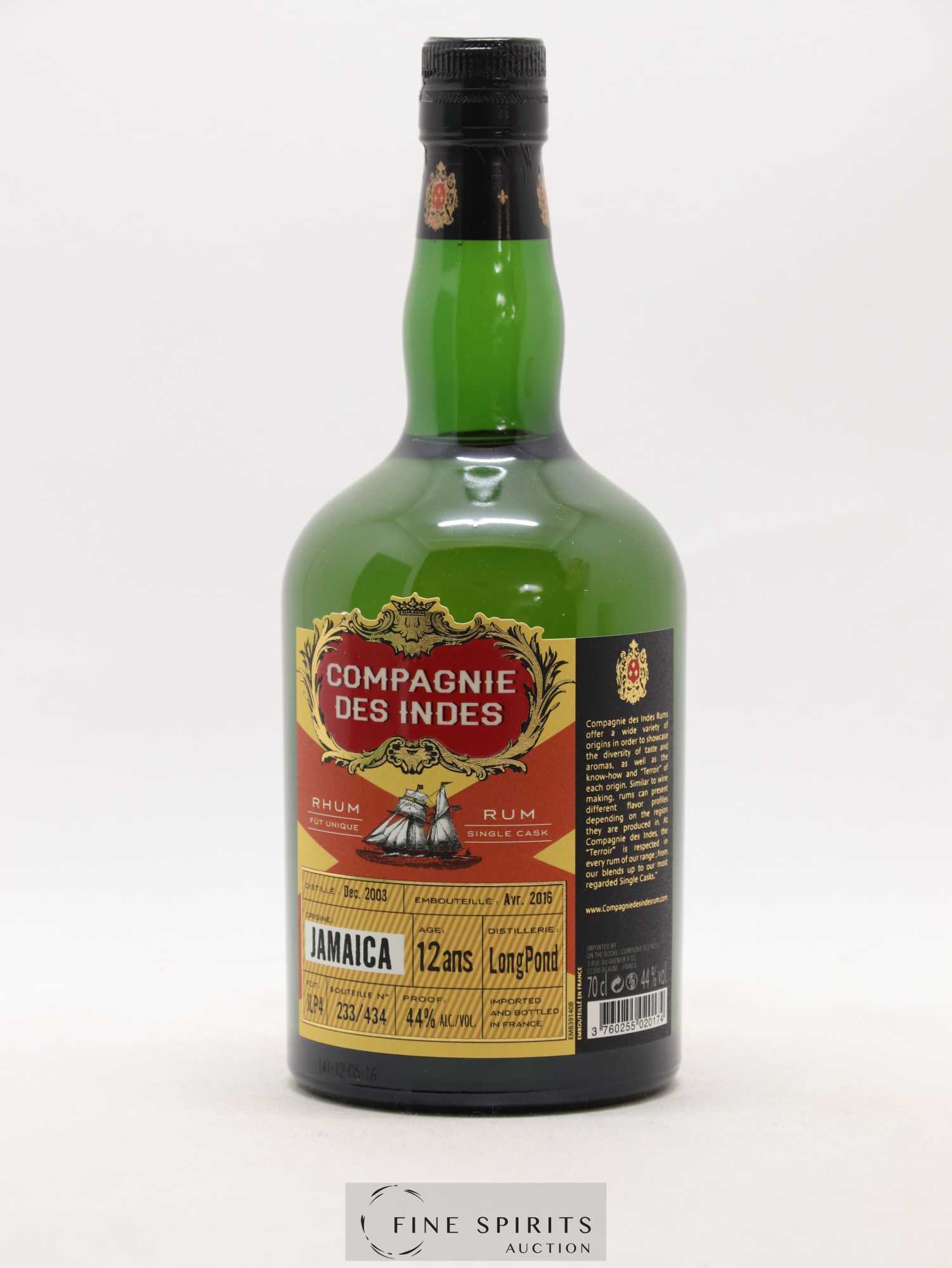 Long Pond 12 years 2003 Compagnie des Indes Single Cask n°JLP4 - One of 434 - bottled 2016 - Lot de 1 bouteille - 1
