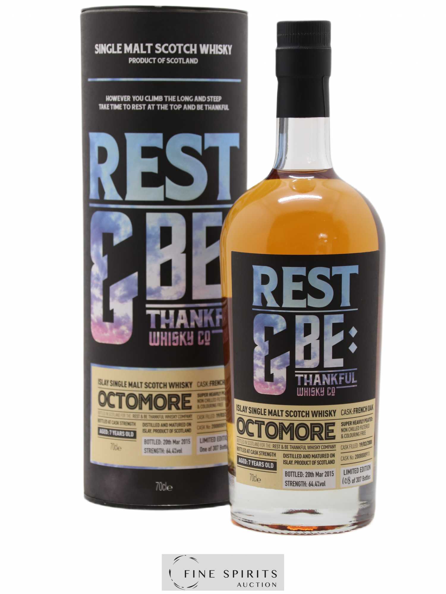 Octomore 7 years 2008 Rest & Be Thankful French Oak Cask n°B2008000911 - One of 307 - bottled 2015 Limited Edition - Lot de 1 bouteille - 0