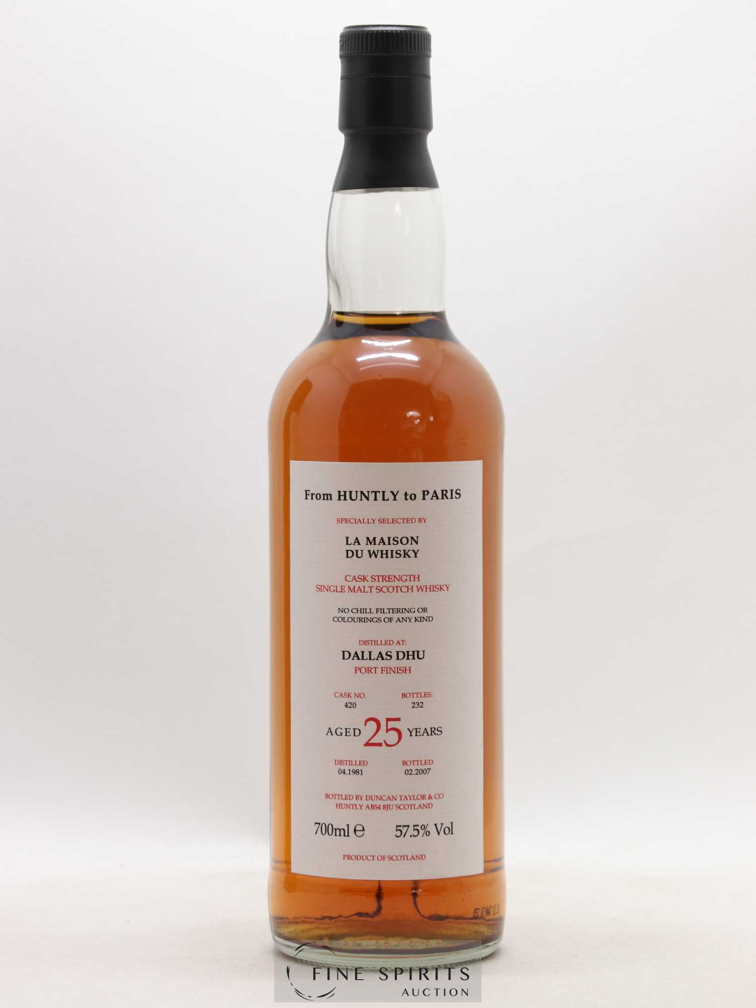 Dallas Dhu 25 years 1981 Duncan Taylor Cask n°420 - One of 232 - bottled 2007 LMDW From Huntly to Paris - Lot de 1 bouteille - 1