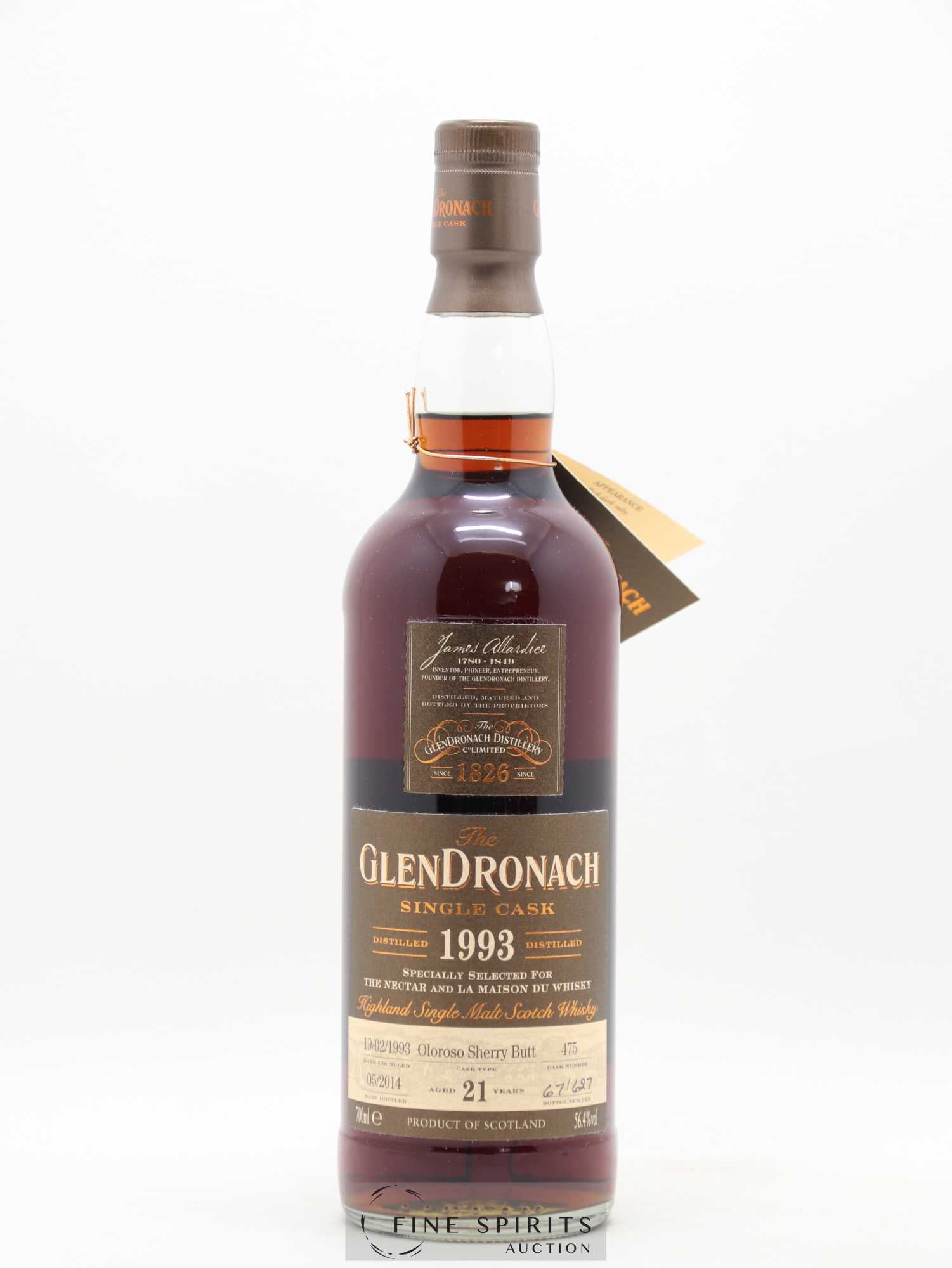 The Glendronach 18 years 1993 Of. Oloroso Sherry Butt n°475 - One of 627 - bottled 2014 The Nectar & LMDW - Lot de 1 bouteille - 1