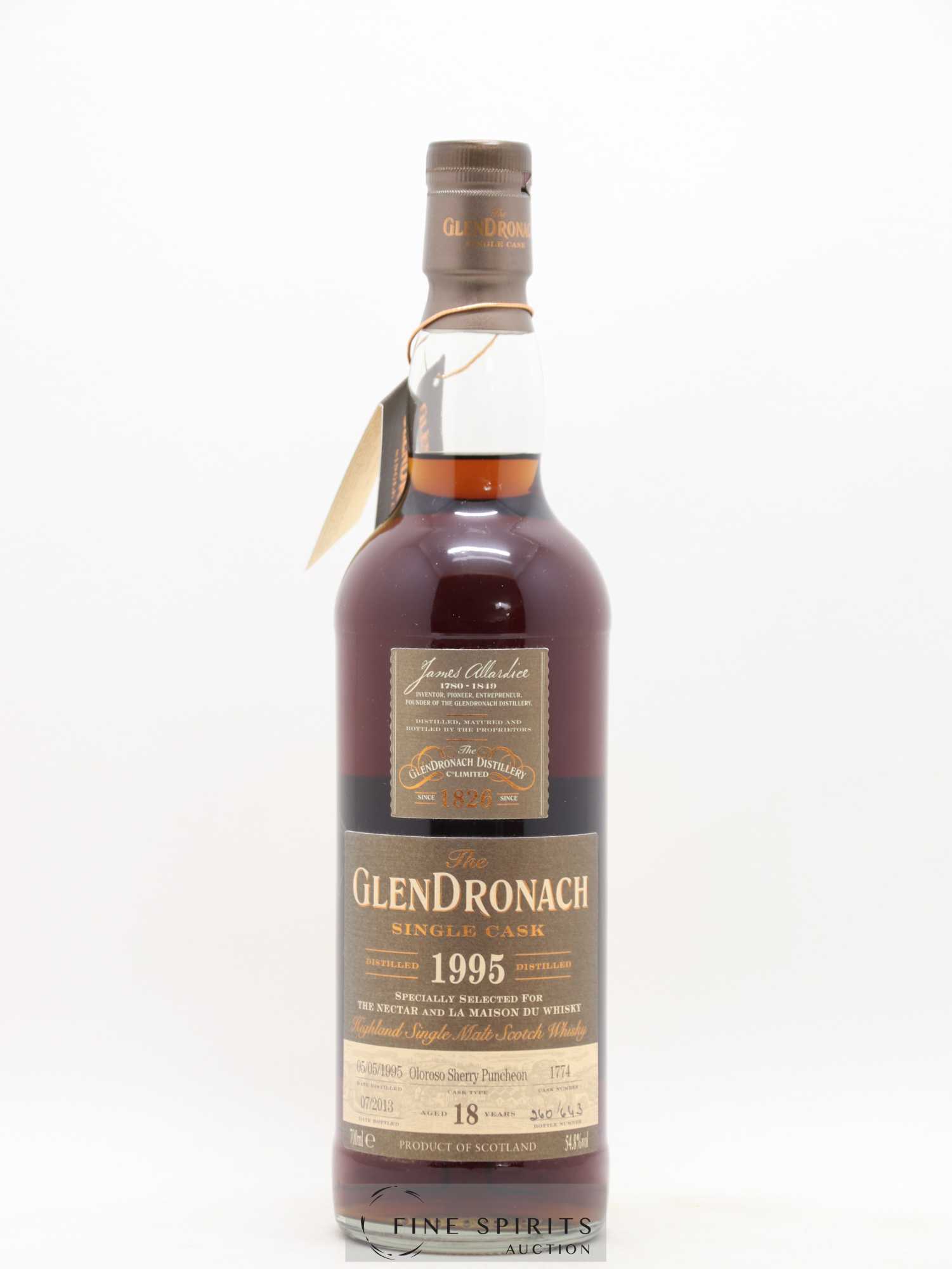 The Glendronach 18 years 1995 Of. Oloroso Sherry Puncheon n°1774 - One of 643 - bottled 2013 The Nectar & LMDW - Lot de 1 bouteille - 1