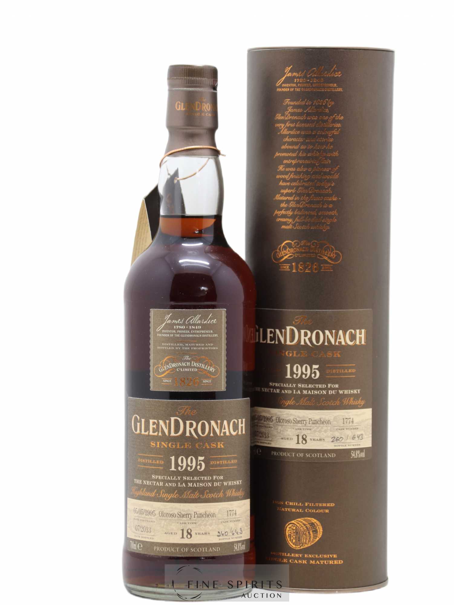 The Glendronach 18 years 1995 Of. Oloroso Sherry Puncheon n°1774 - One of 643 - bottled 2013 The Nectar & LMDW - Lot de 1 bouteille - 0