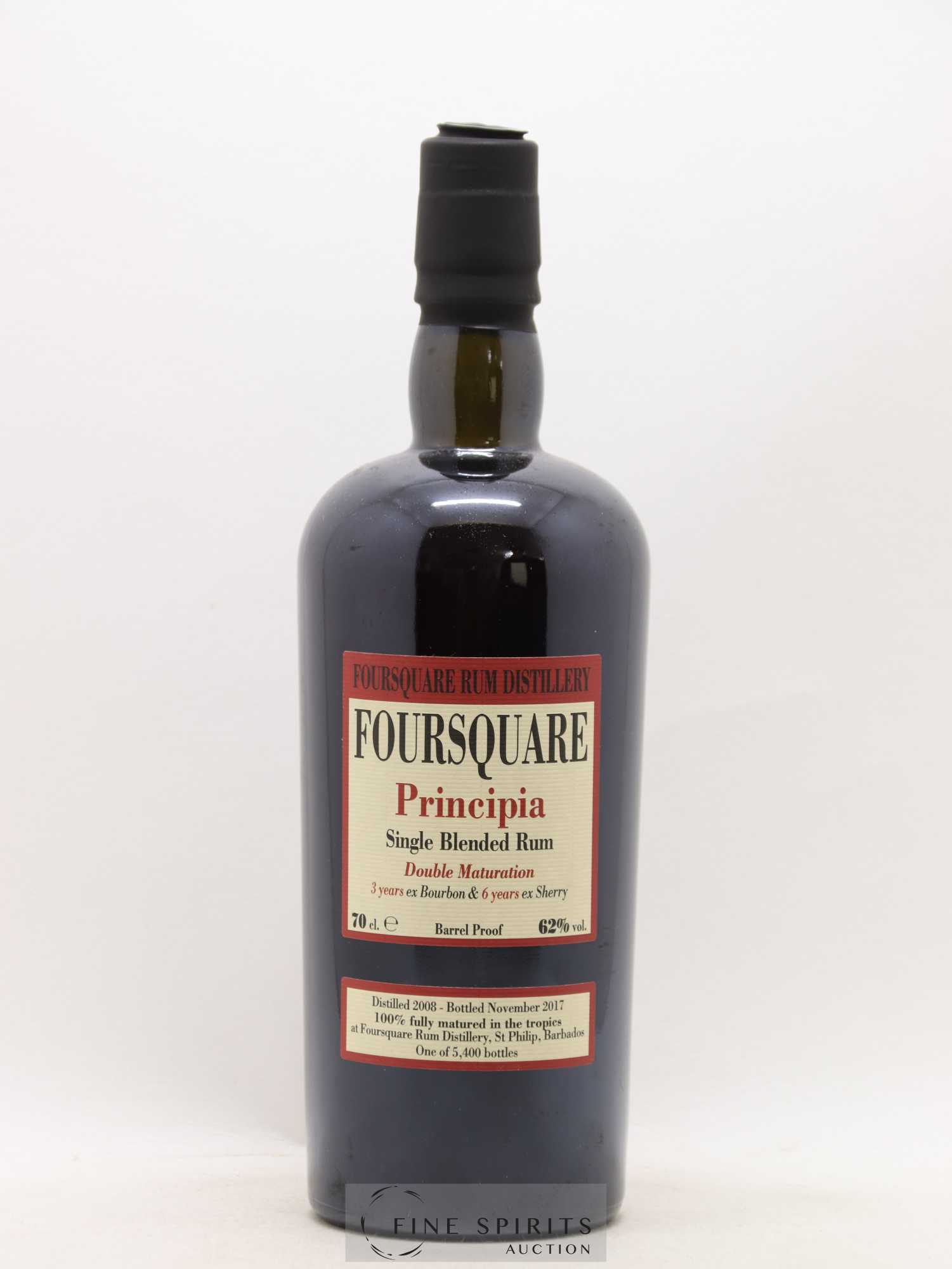 Foursquare 9 years 2008 Velier Principia Barrel Proof - One of 5400 - bottled 2017 Double Maturation - Lot de 1 bouteille - 1