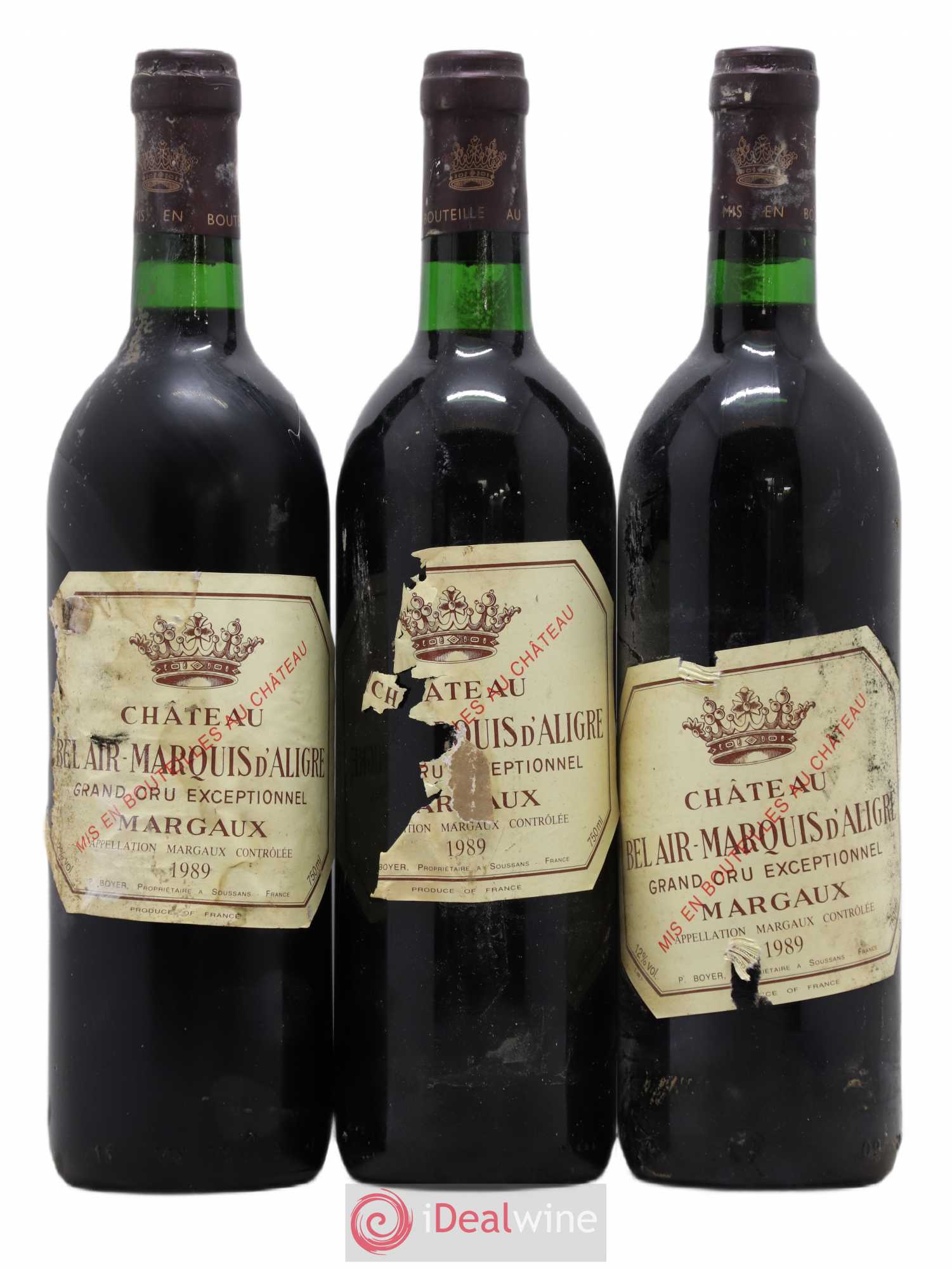 Château Bel Air Marquis d'Aligre 1989 - Lot de 3 bouteilles - 0