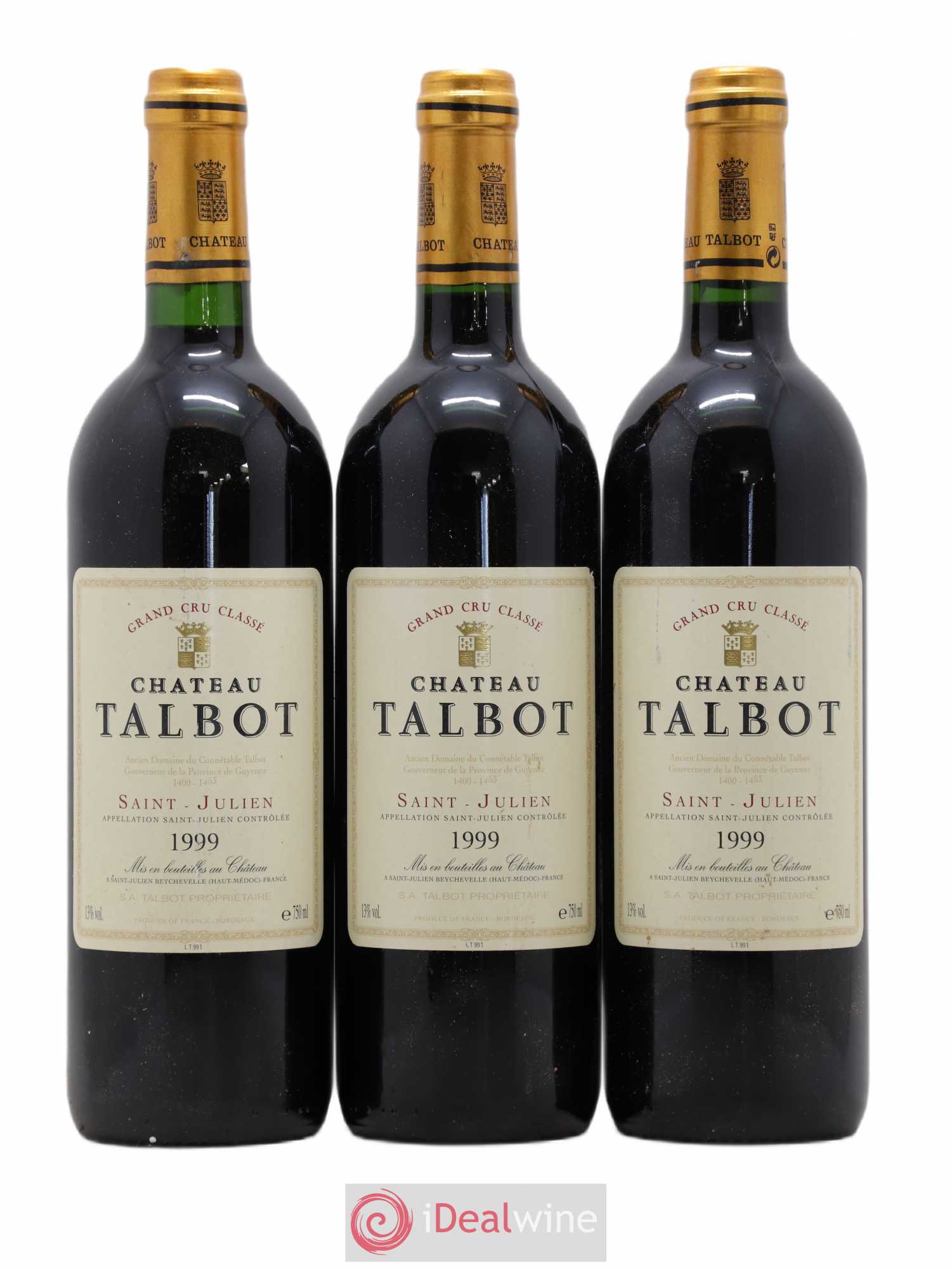 Château Talbot 4ème Grand Cru Classé 1999 - Lot de 3 bouteilles - 0