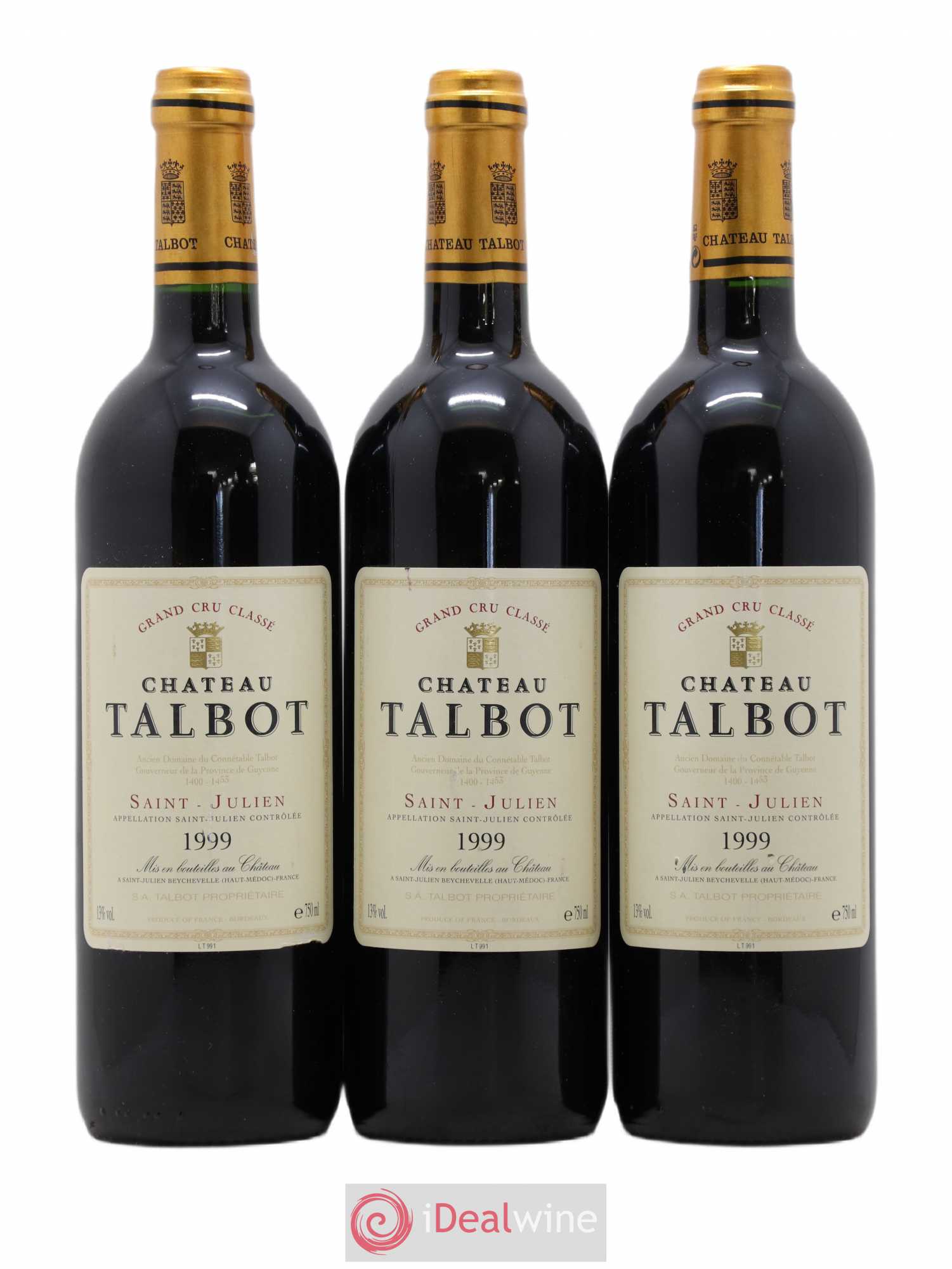 Château Talbot 4ème Grand Cru Classé 1999 - Lot de 3 bouteilles - 0