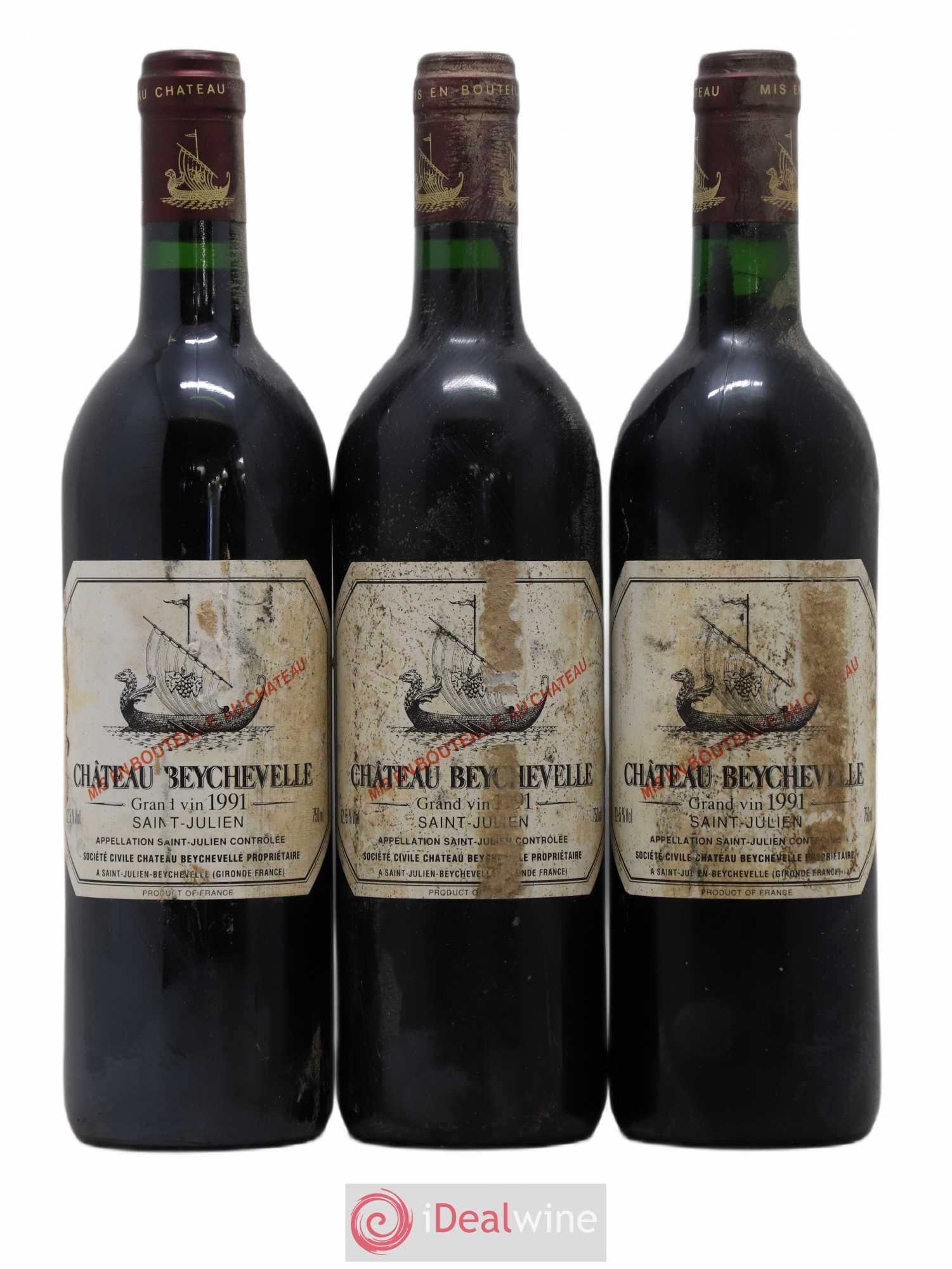 Château Beychevelle 4ème Grand Cru Classé 1991 - Lot de 3 bouteilles - 0