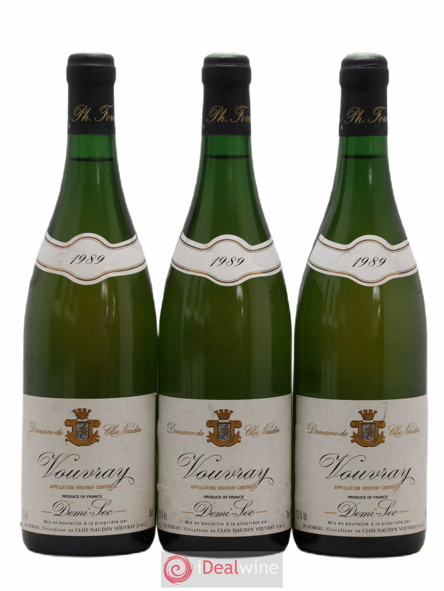 Vouvray Demi-Sec Clos Naudin - Philippe Foreau 1989 - Lot de 3 bouteilles - 0