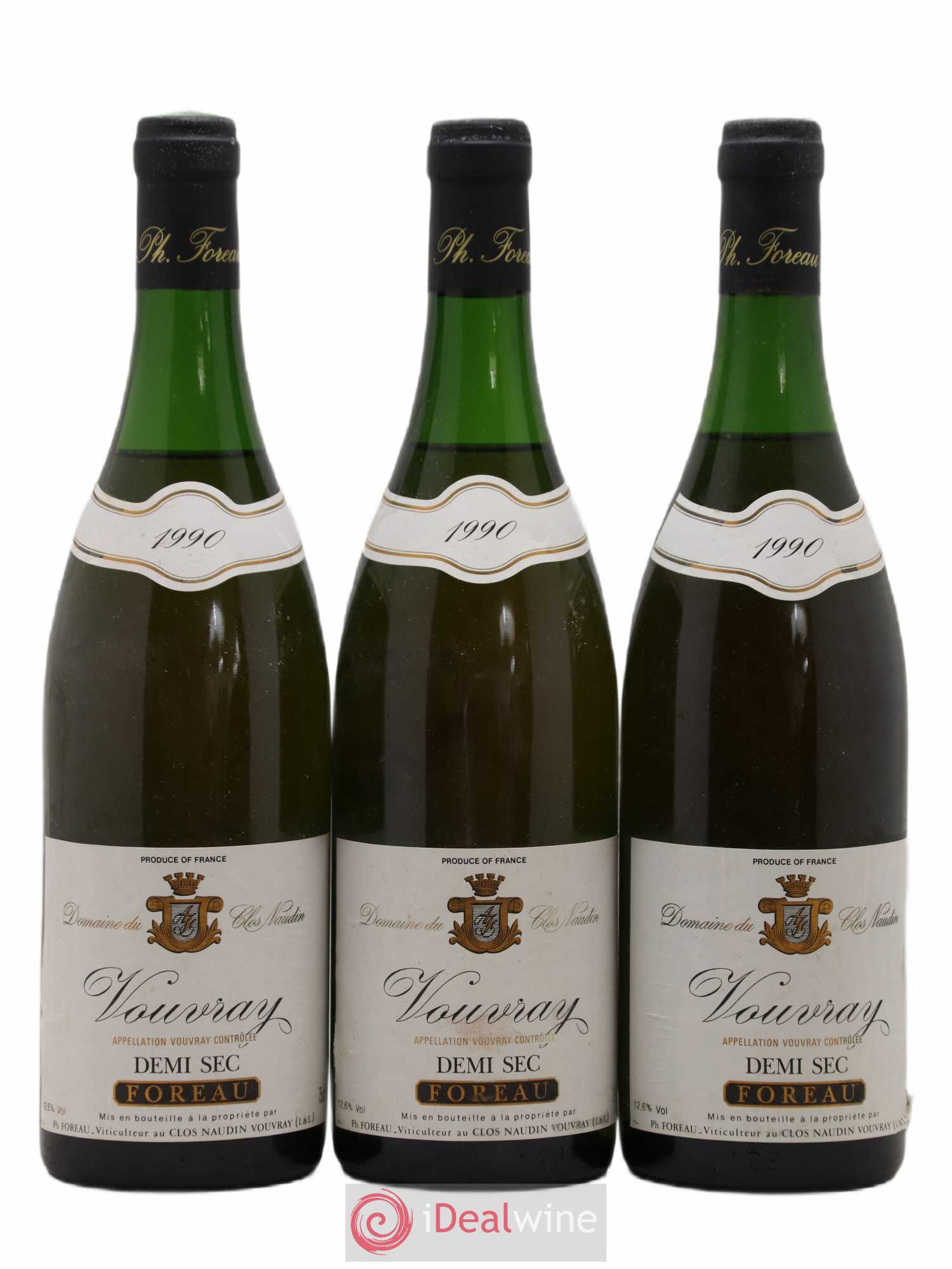 Vouvray Demi-Sec Clos Naudin - Philippe Foreau (sans prix de réserve) 1990 - Lot de 3 bouteilles - 0