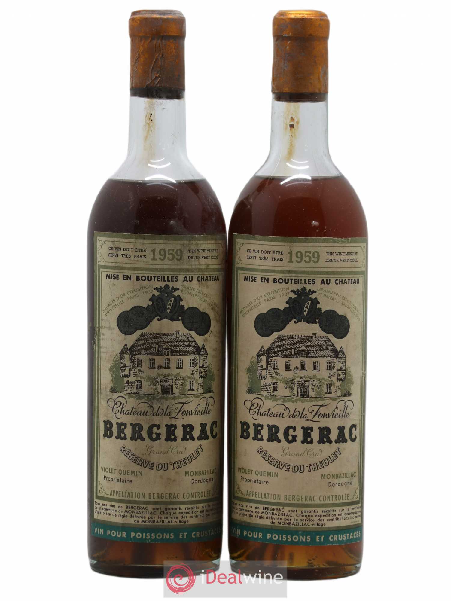 Bergerac Château de la Fonvieille Réserve de Theulet (sans prix de réserve) 1959 - Posten von 2 Flaschen - 0