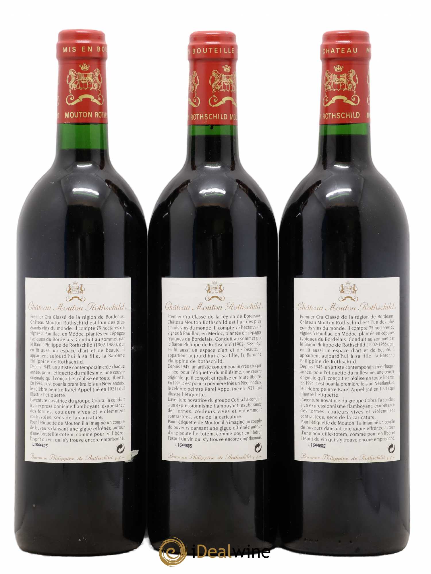 Château Mouton Rothschild 1er Grand Cru Classé 1994 - Lot de 3 bouteilles - 1