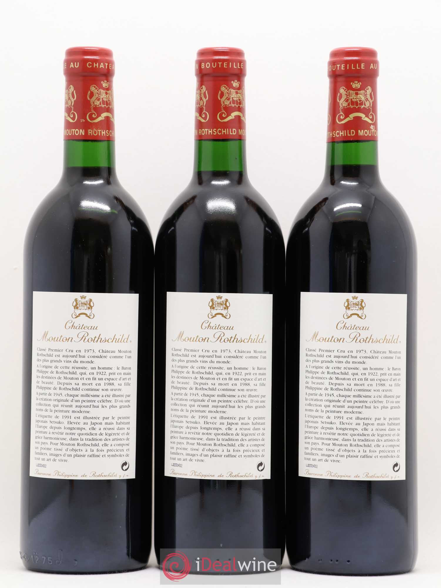 Château Mouton Rothschild 1er Grand Cru Classé 1991 - Lot de 3 bouteilles - 1