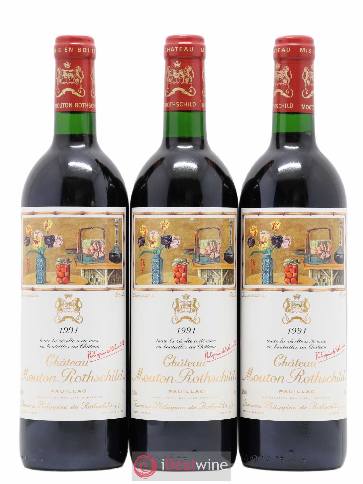 Château Mouton Rothschild 1er Grand Cru Classé 1991 - Lot de 3 bouteilles - 0