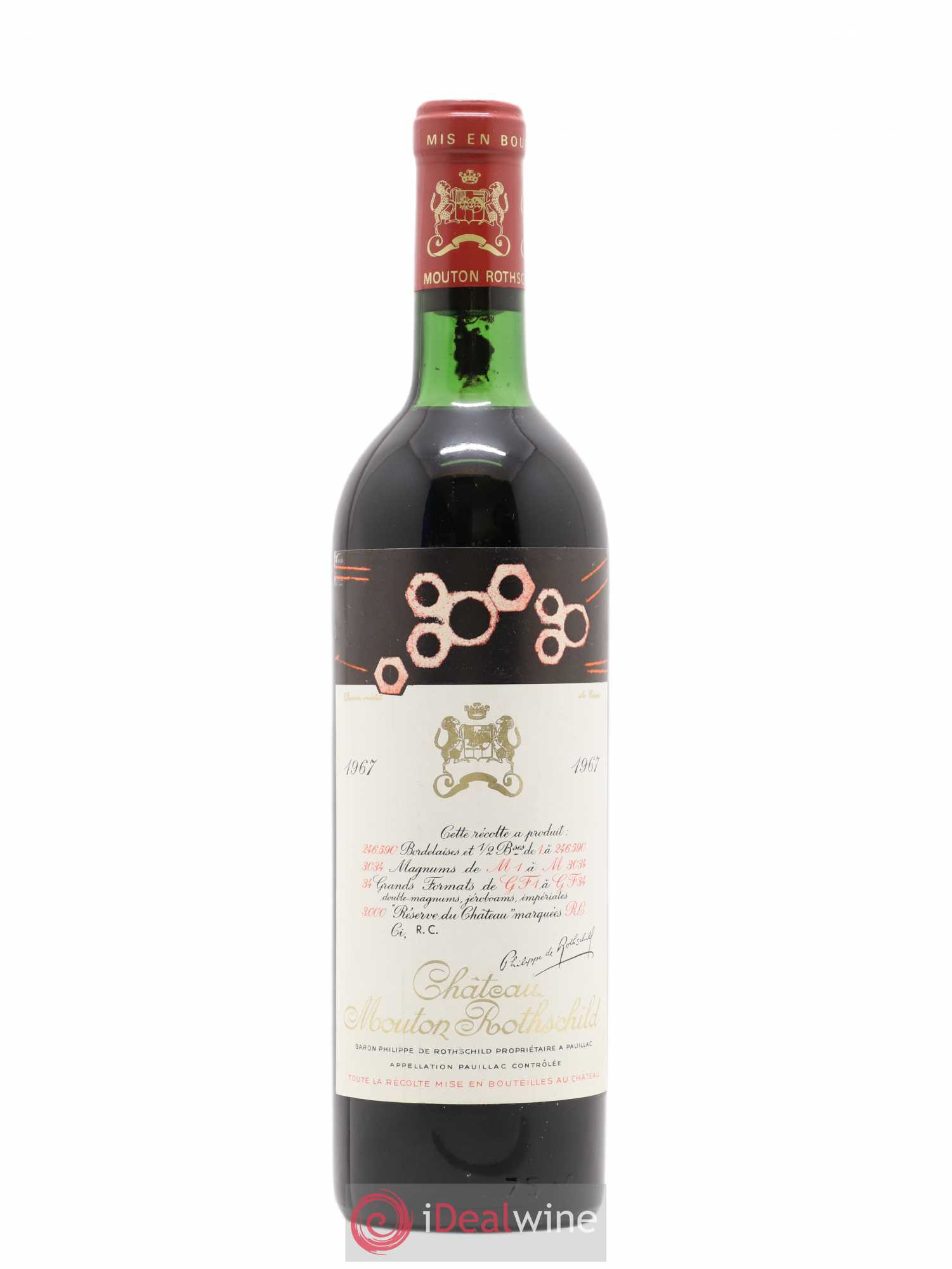 Château Mouton Rothschild 1er Grand Cru Classé 1967 - Lot de 1 bouteille - 0