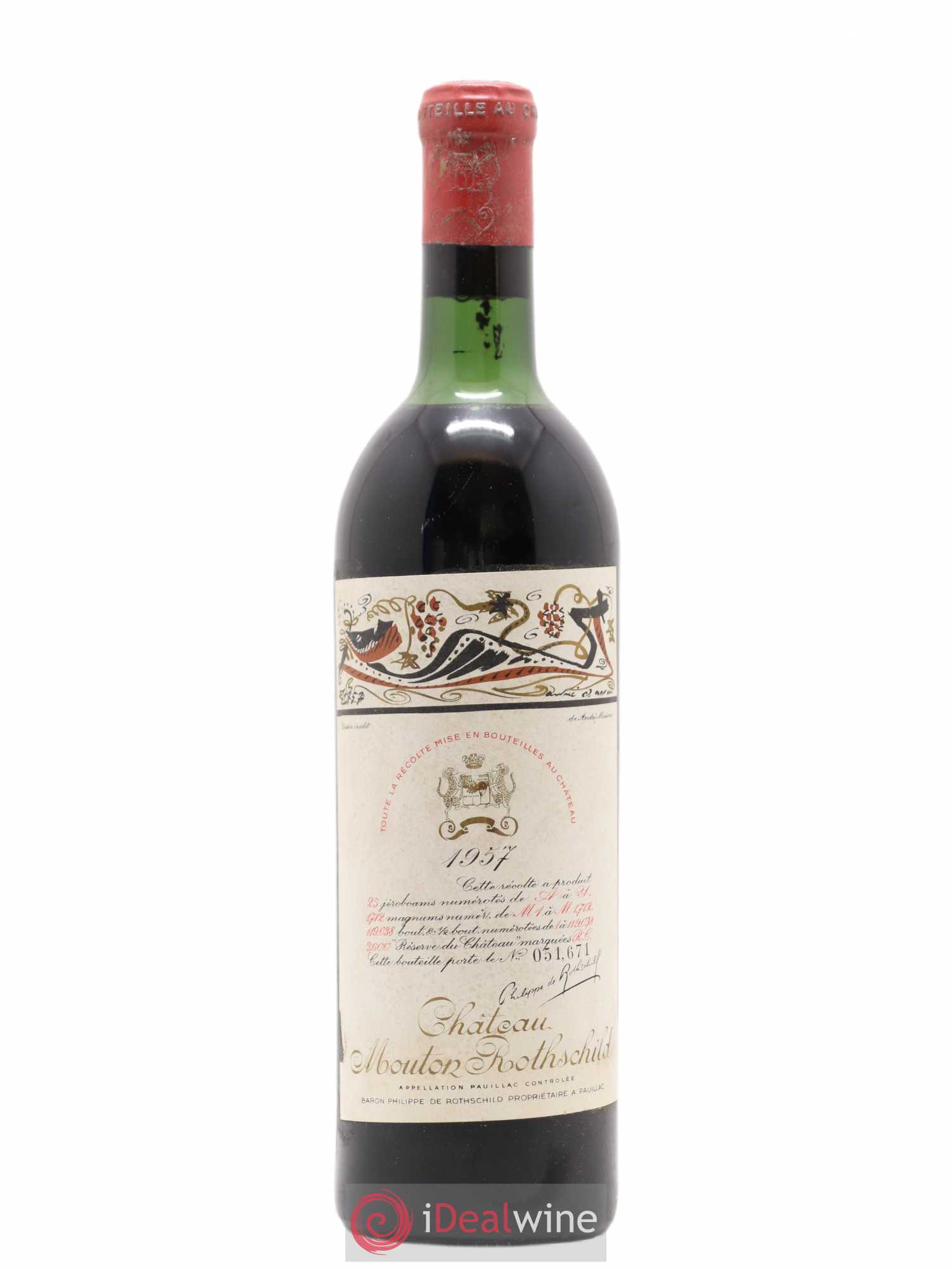 Château Mouton Rothschild 1er Grand Cru Classé 1957 - Lot de 1 bouteille - 0