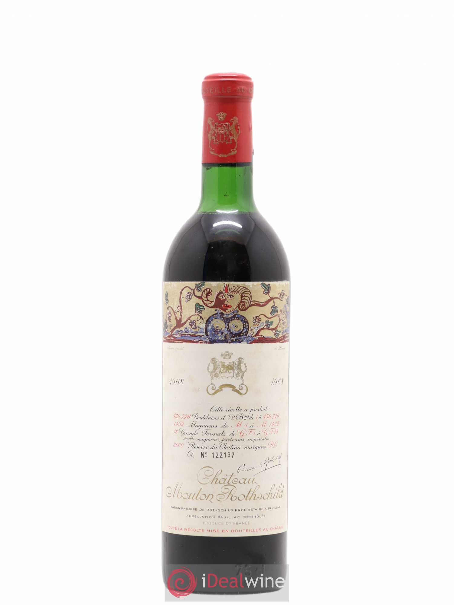 Château Mouton Rothschild 1er Grand Cru Classé 1968 - Lot de 1 bouteille - 0