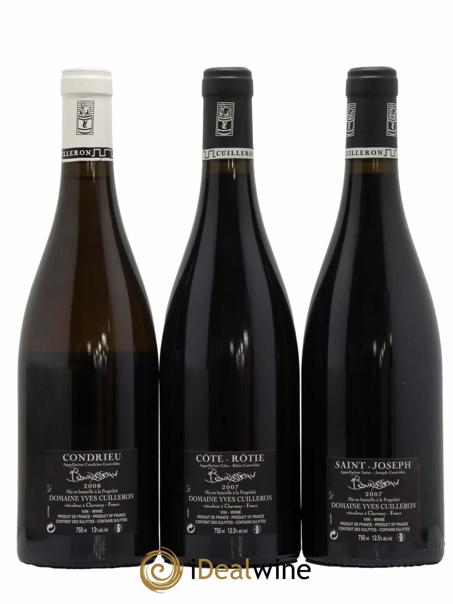 Condrieu - Saint-Joseph - Côte-Rôtie Caisse 3 appellations Bourasseau Yves Cuilleron (Domaine) 2007/2008 - Lotto di 3 bottiglie - 1