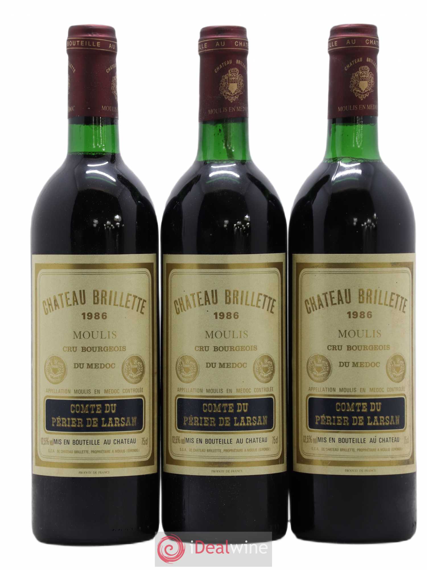 Château Brillette Cru Bourgeois 1986 - Lot de 3 bouteilles - 0