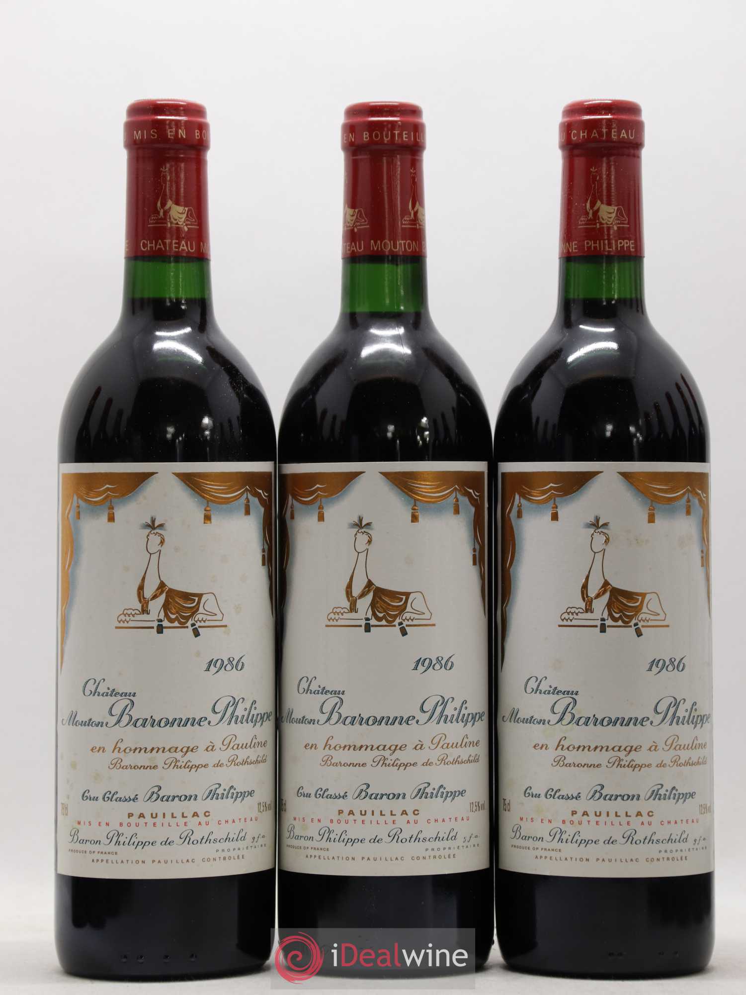 Château d' Armailhac - Mouton Baron(ne) Philippe 5ème Grand Cru Classé 1986 - Lot de 12 bouteilles - 1