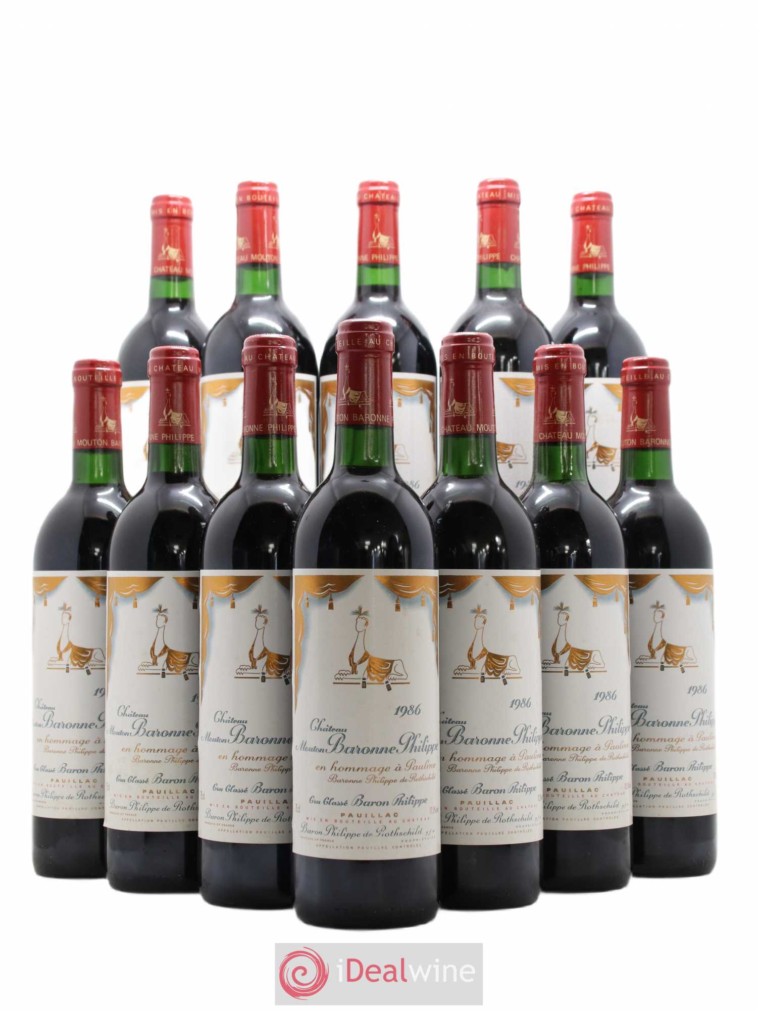 Château d' Armailhac - Mouton Baron(ne) Philippe 5ème Grand Cru Classé 1986 - Lot de 12 bouteilles - 0