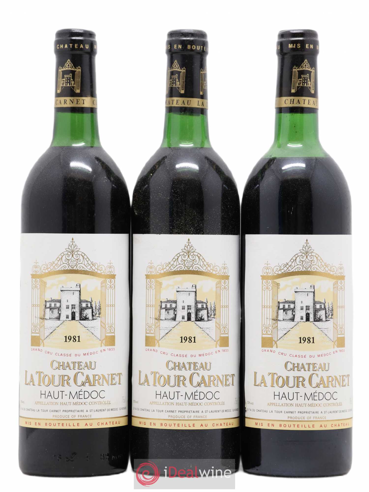 Château la Tour Carnet 4ème Grand Cru Classé 1981 - Lot de 3 bouteilles - 0