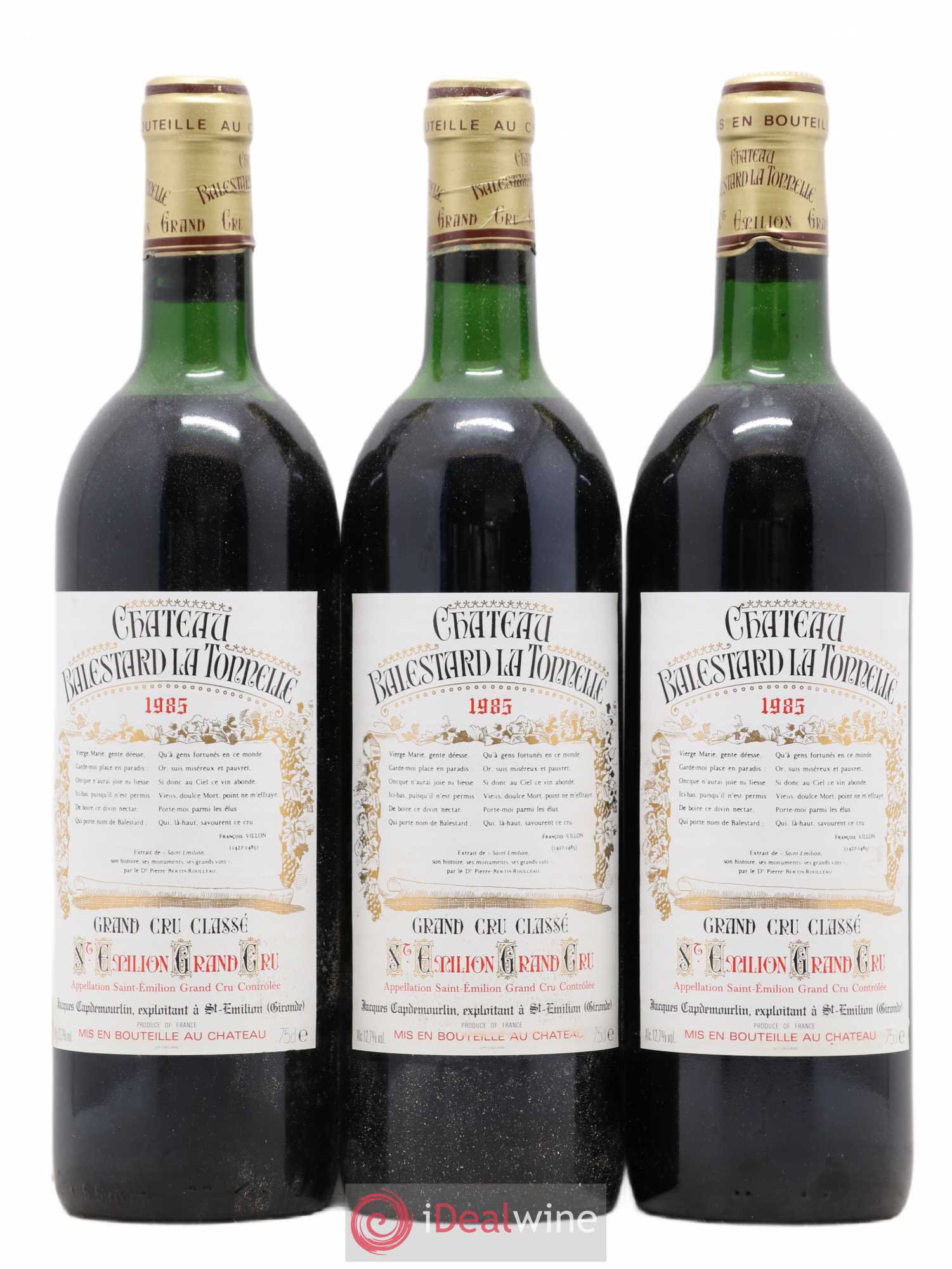 Château Balestard la Tonnelle Grand Cru Classé 1985 - Lot de 3 bouteilles - 0