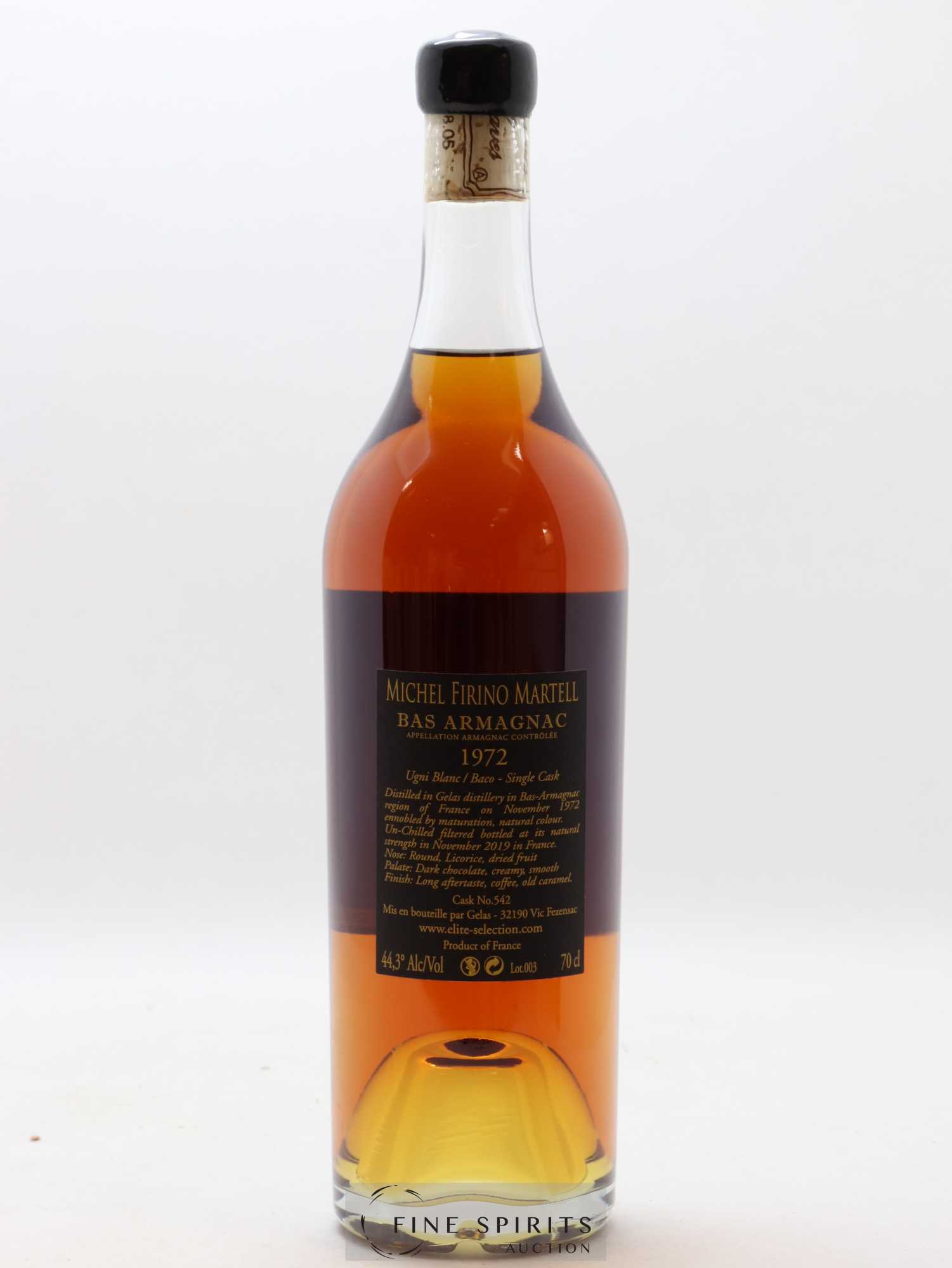 Gelas 1972 Of. Michel Firino Martell Cask n°542 - One of 464 - bottled 2019 Limited Edition - Lot de 1 bouteille - 2