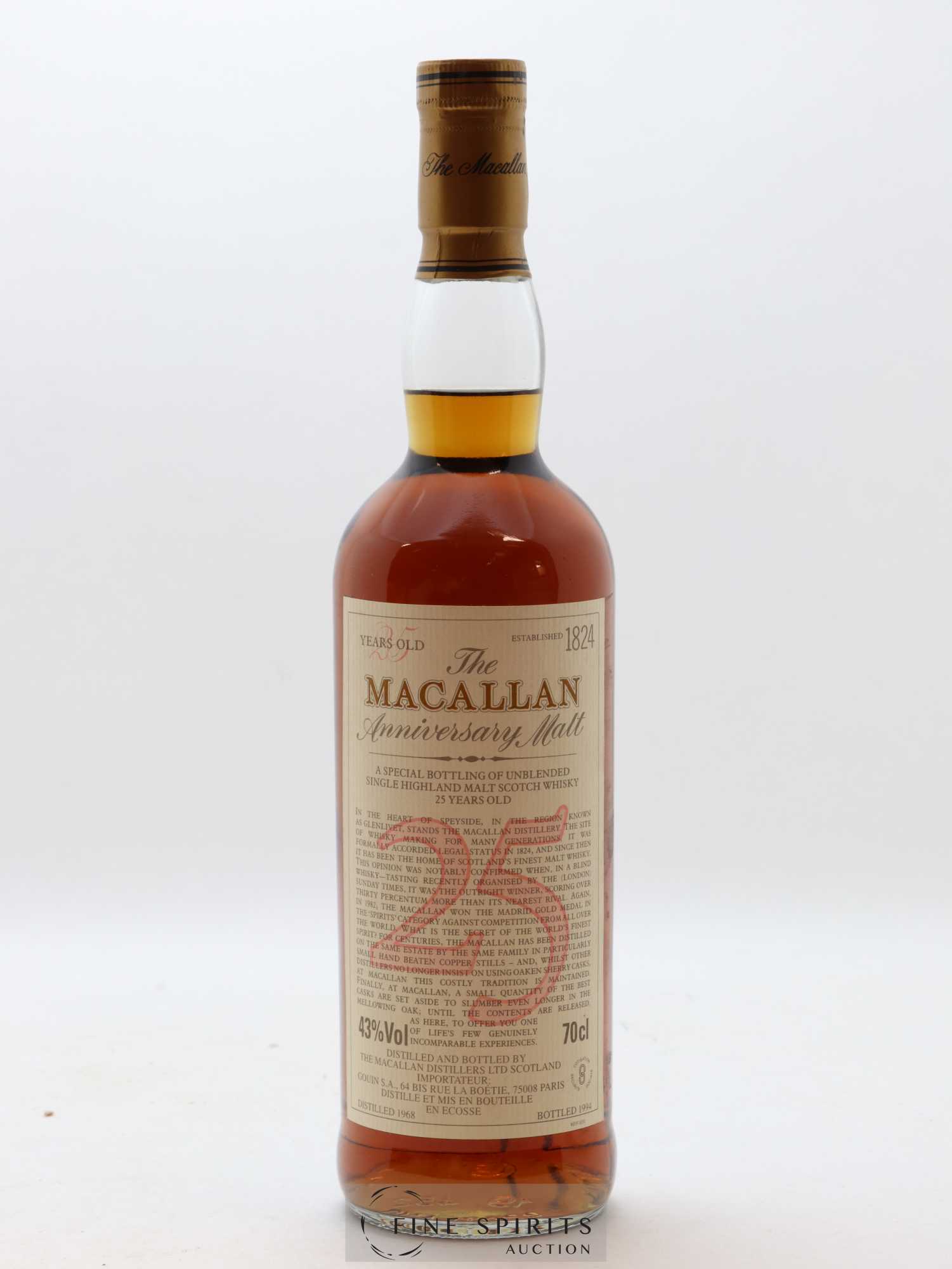 Macallan (The) 25 years 1968 Of. Anniversary Malt bottled 1994 Special Bottling - Lot de 1 bouteille - 1