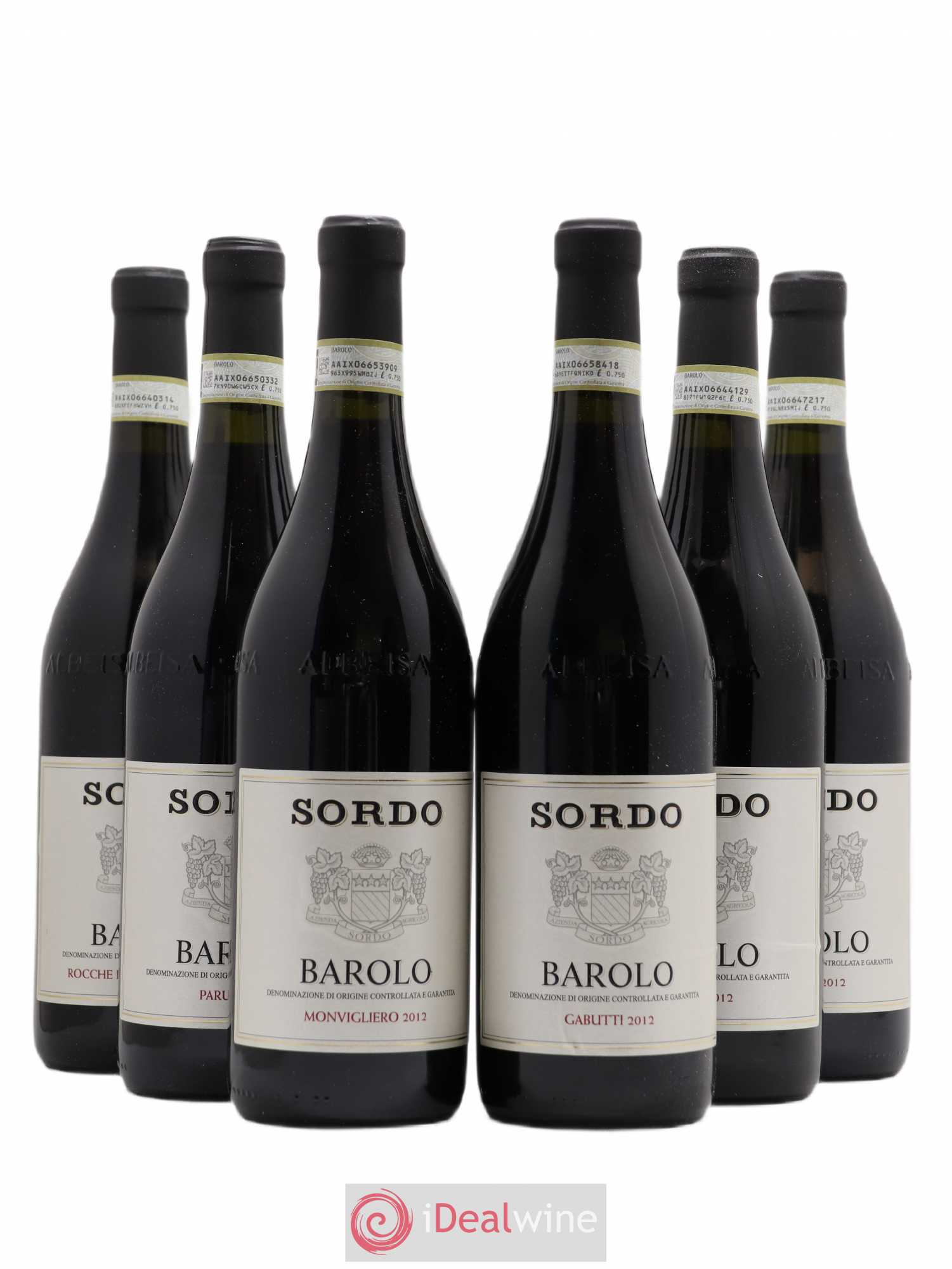 Barolo Assortiment Crus Parcellaires 1 Parussi - 1 Gabutti - 1 Perno - 1 Ravera - 1 Monvigliero - 1 Rocche Di Castiglione Giovanni Sordo 2012 - Posten von 6 Flaschen - 0