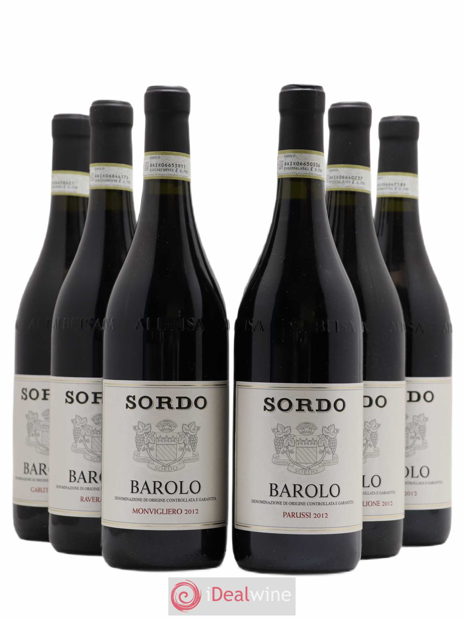 Barolo Assortiment Crus Parcellaires 1 Parussi - 1 Gabutti - 1 Perno - 1 Ravera - 1 Monvigliero - 1 Rocche Di Castiglione Giovanni Sordo 2012 - Posten von 6 Flaschen - 0