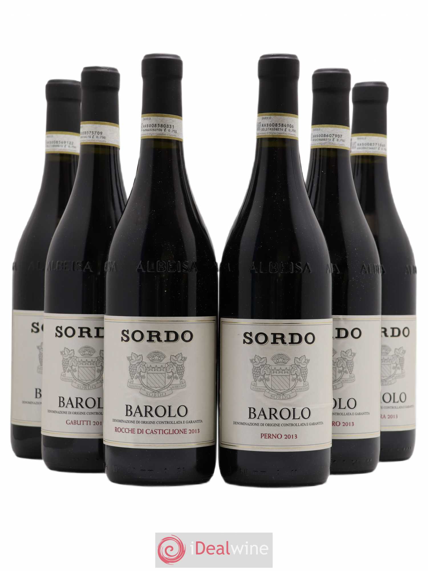 Barolo Assortiment Crus Parcellaires 1 Parussi - 1 Gabutti - 1 Perno - 1 Ravera - 1 Monvigliero - 1 Rocche Di Castiglione Giovanni Sordo 2013 - Posten von 6 Flaschen - 0