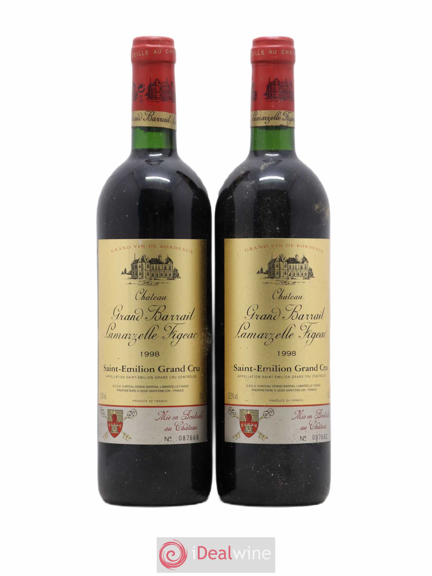 Château Grand Barrail Lamarzelle Figeac Grand Cru Classé 1998 - Lot de 2 bouteilles - 0