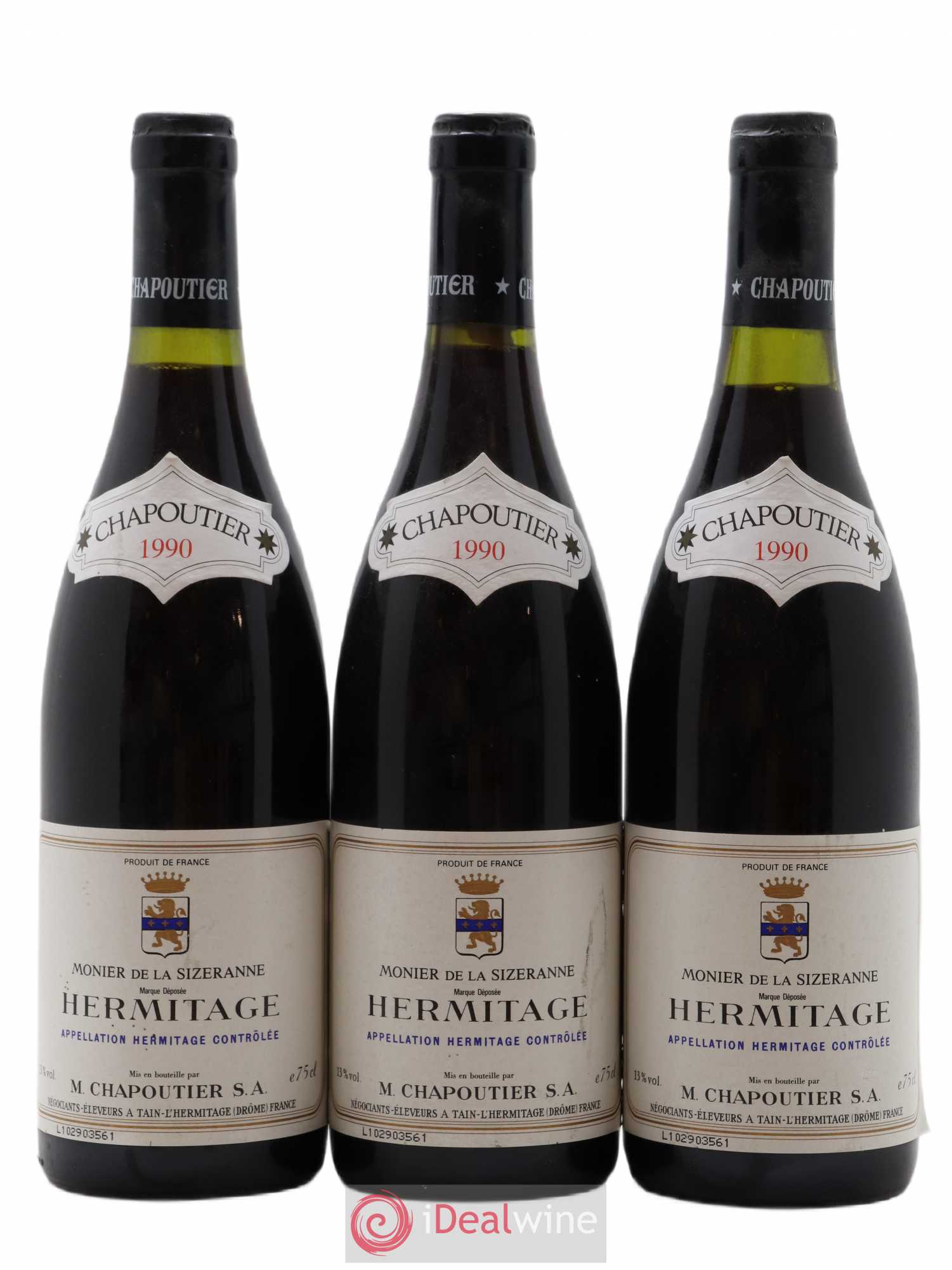 Hermitage Monier de La Sizeranne Chapoutier 1990 - Lot de 3 bouteilles - 0