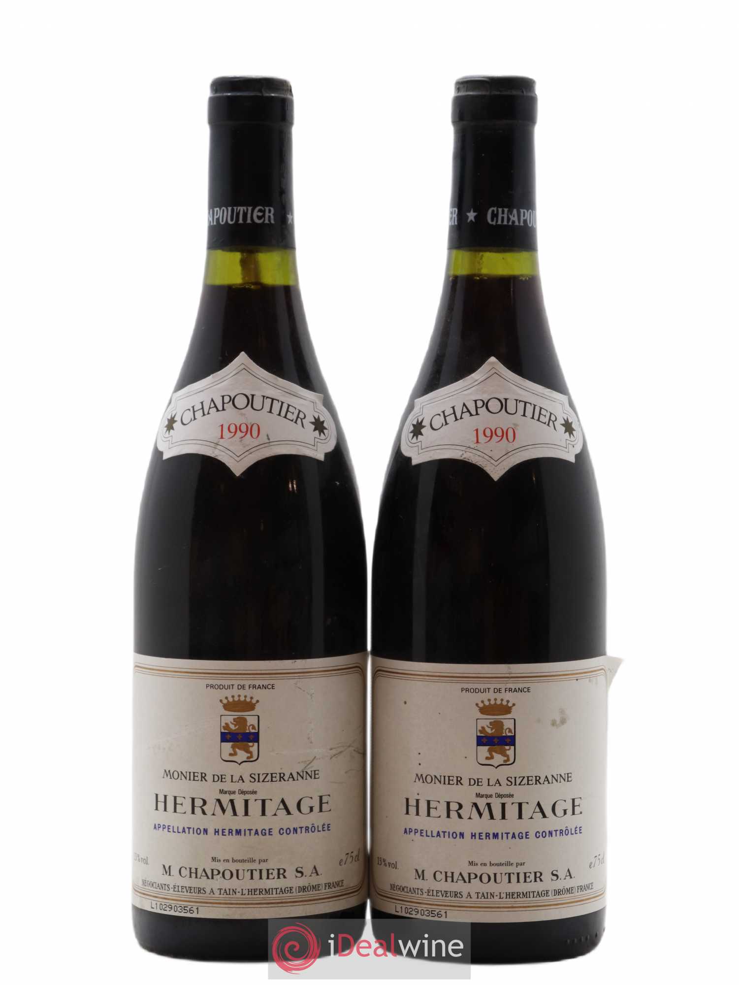 Hermitage Monier de La Sizeranne Chapoutier 1990 - Lot de 2 bouteilles - 0