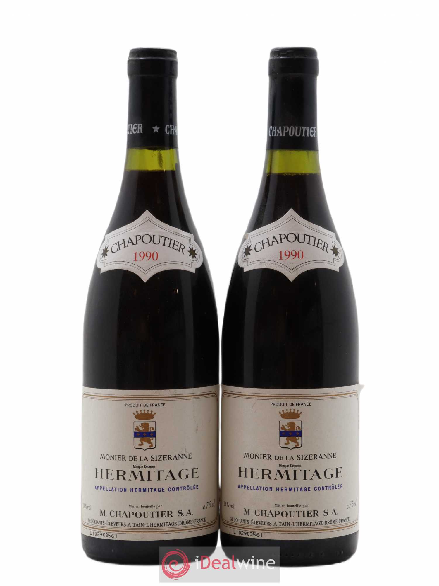 Hermitage Monier de La Sizeranne Chapoutier 1990 - Lot de 2 bouteilles - 0