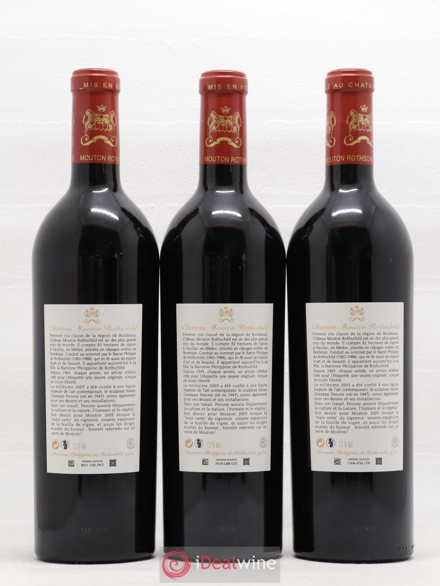 Château Mouton Rothschild 1er Grand Cru Classé 2005 - Lot de 3 bouteilles - 1