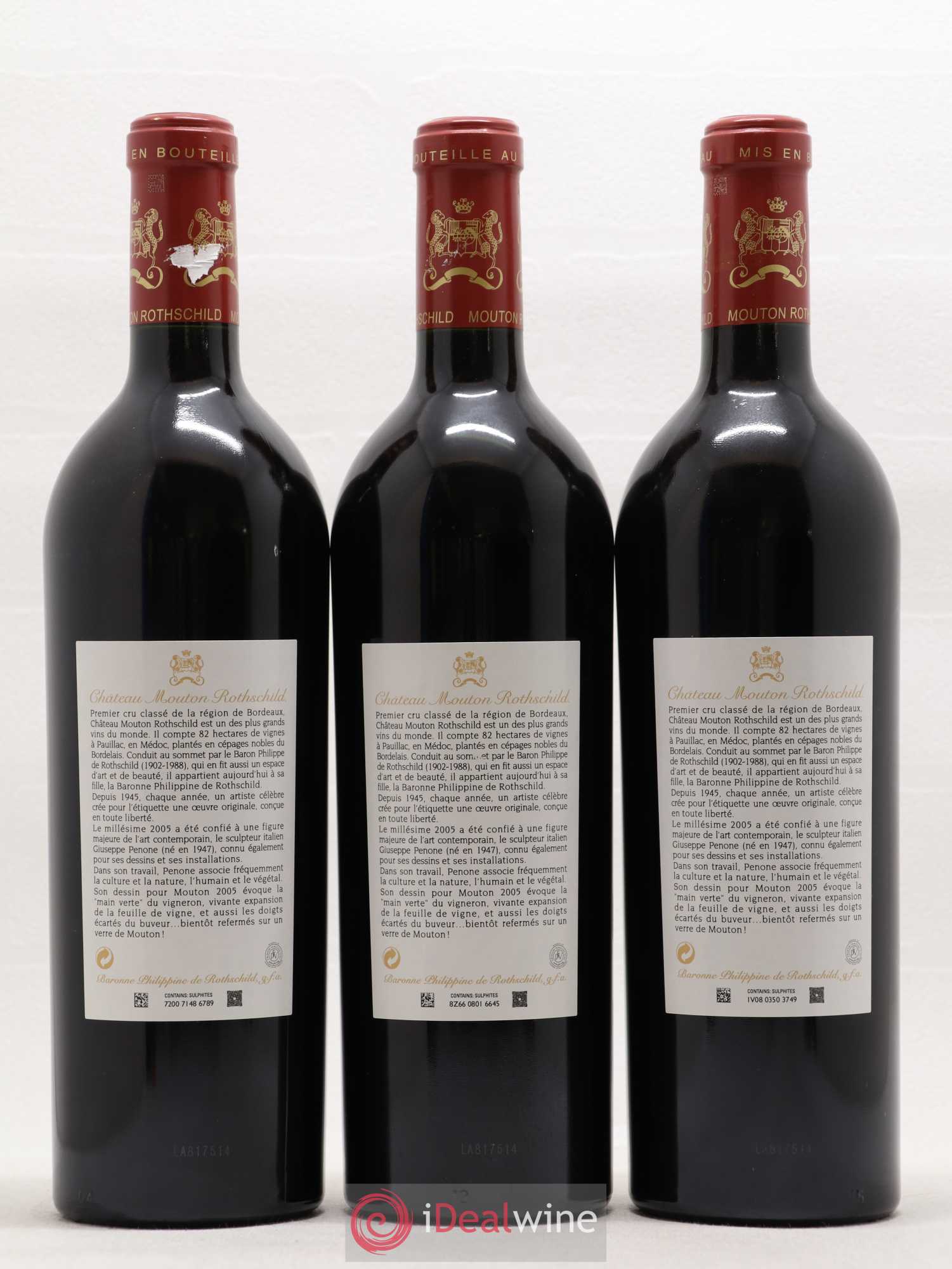 Château Mouton Rothschild 1er Grand Cru Classé 2005 - Lot de 3 bouteilles - 1