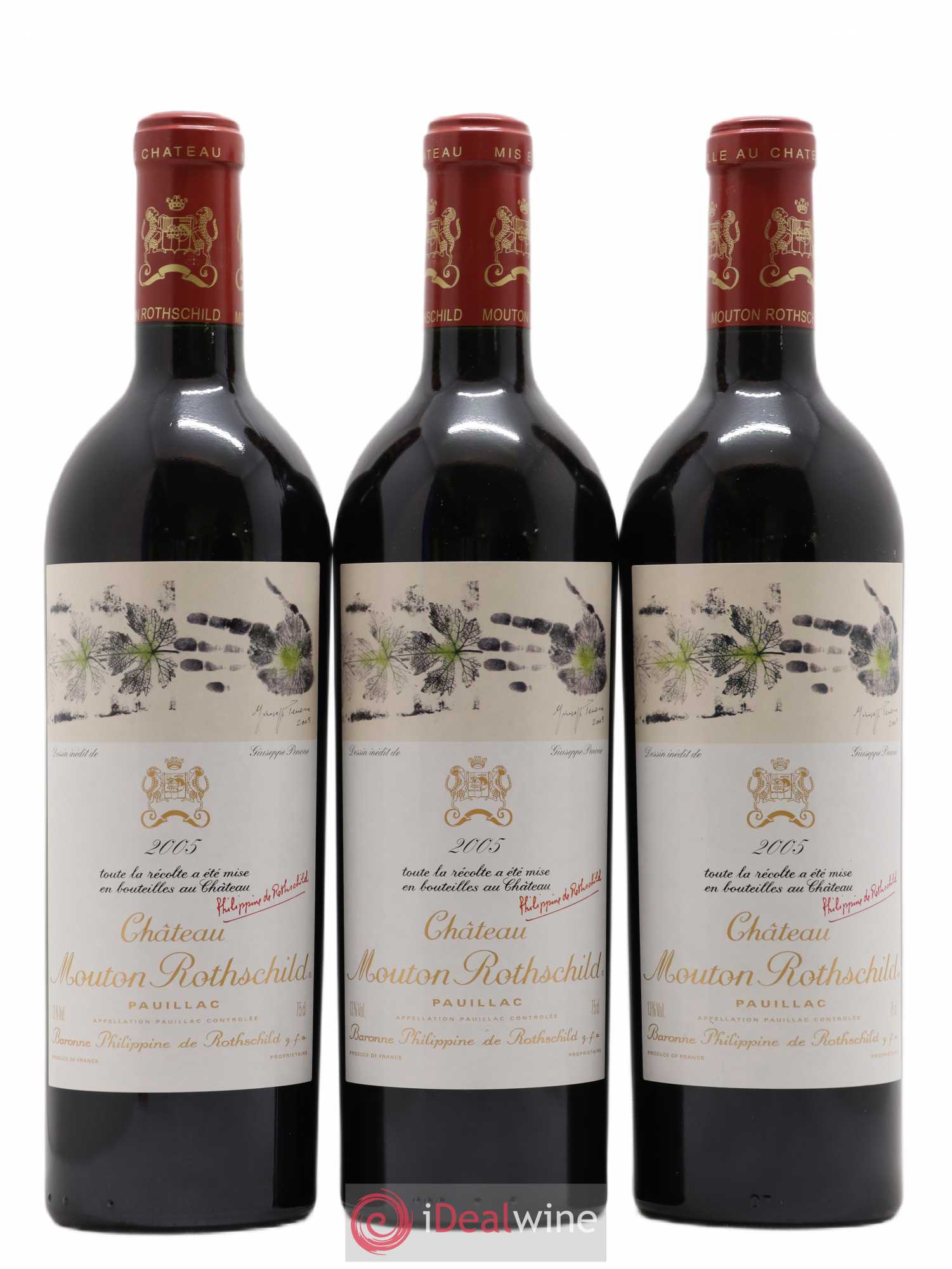 Château Mouton Rothschild 1er Grand Cru Classé 2005 - Lot de 3 bouteilles - 0