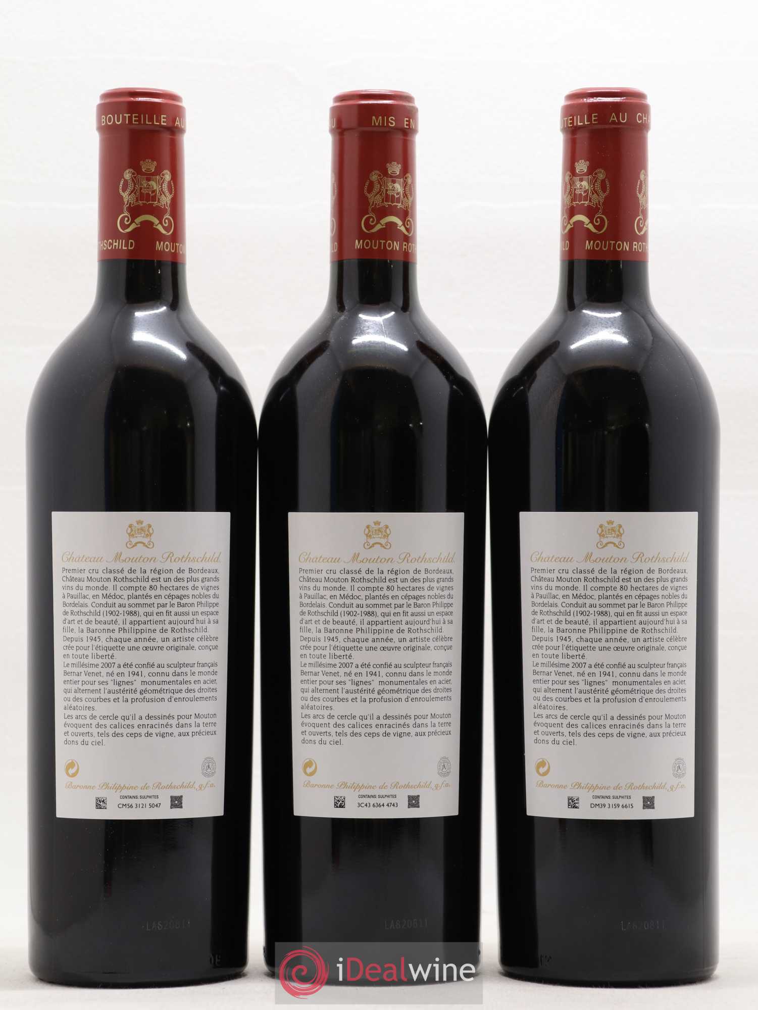 Château Mouton Rothschild 1er Grand Cru Classé 2007 - Lot de 3 bouteilles - 1