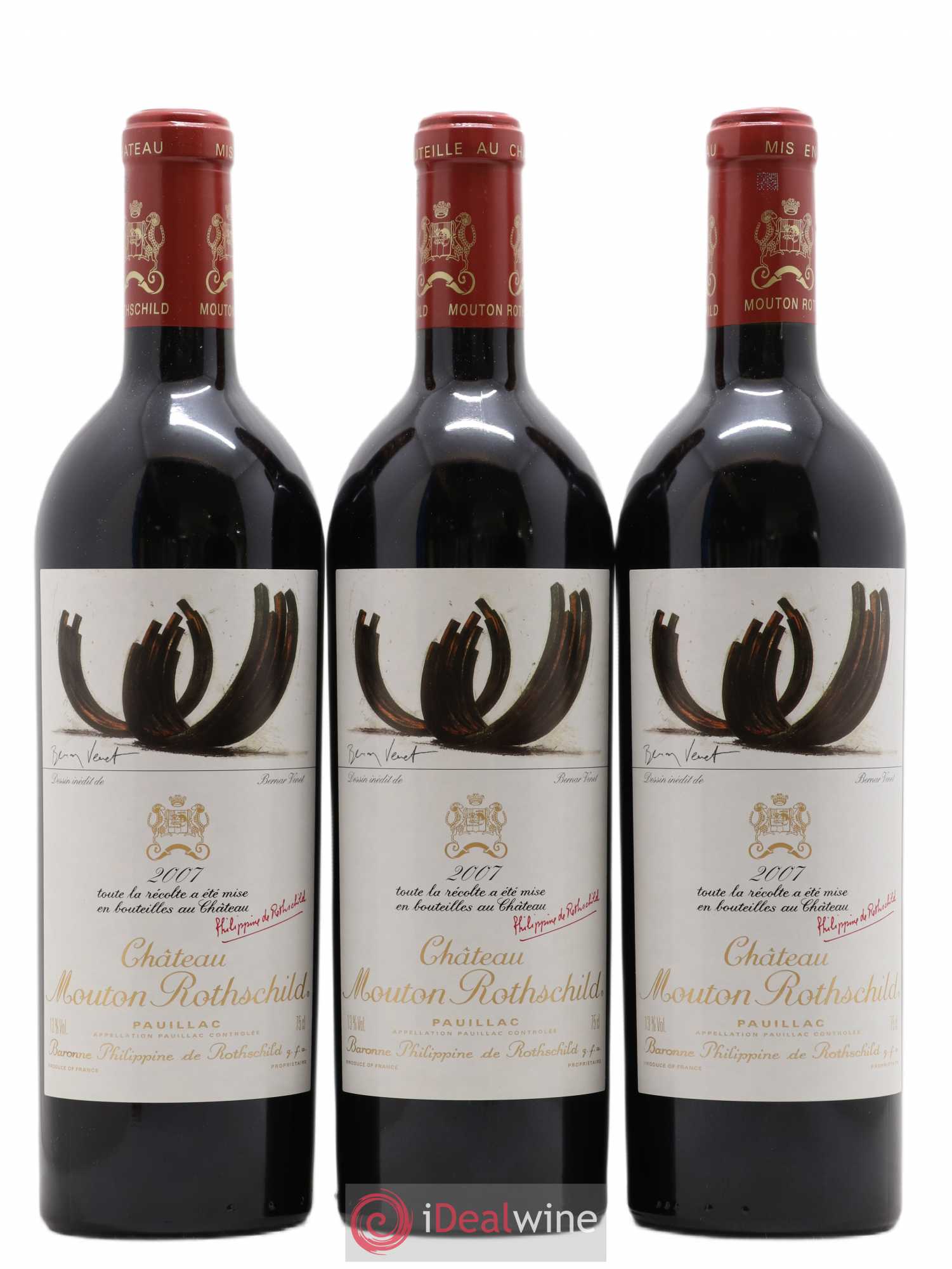 Château Mouton Rothschild 1er Grand Cru Classé 2007 - Lot de 3 bouteilles - 0