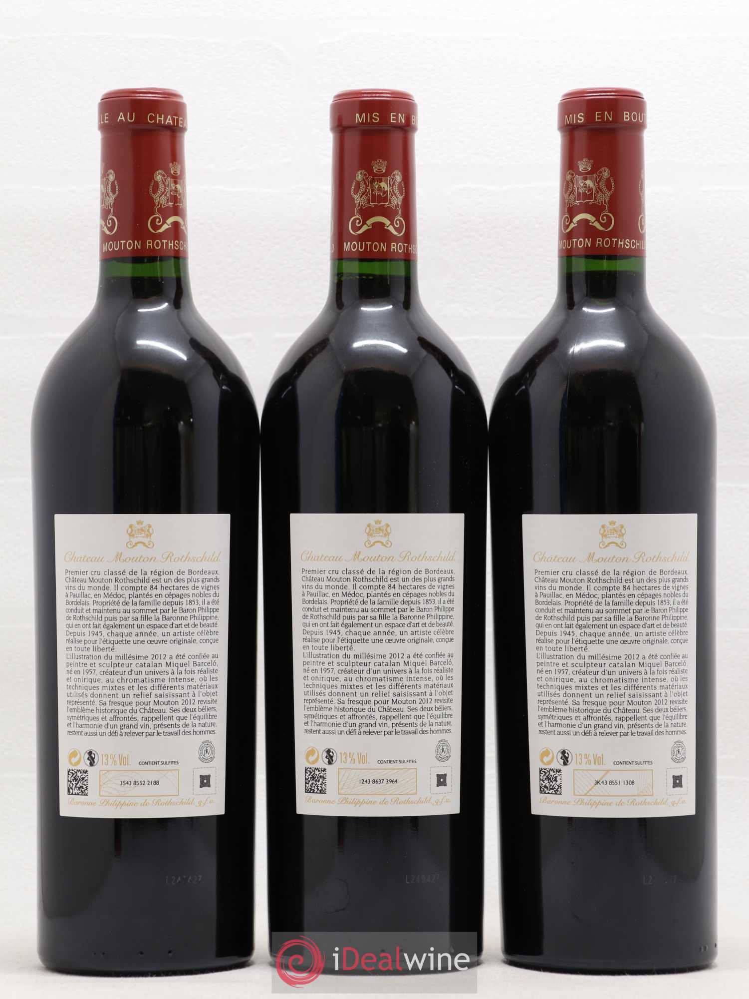 Château Mouton Rothschild 1er Grand Cru Classé 2012 - Lot de 3 bouteilles - 1