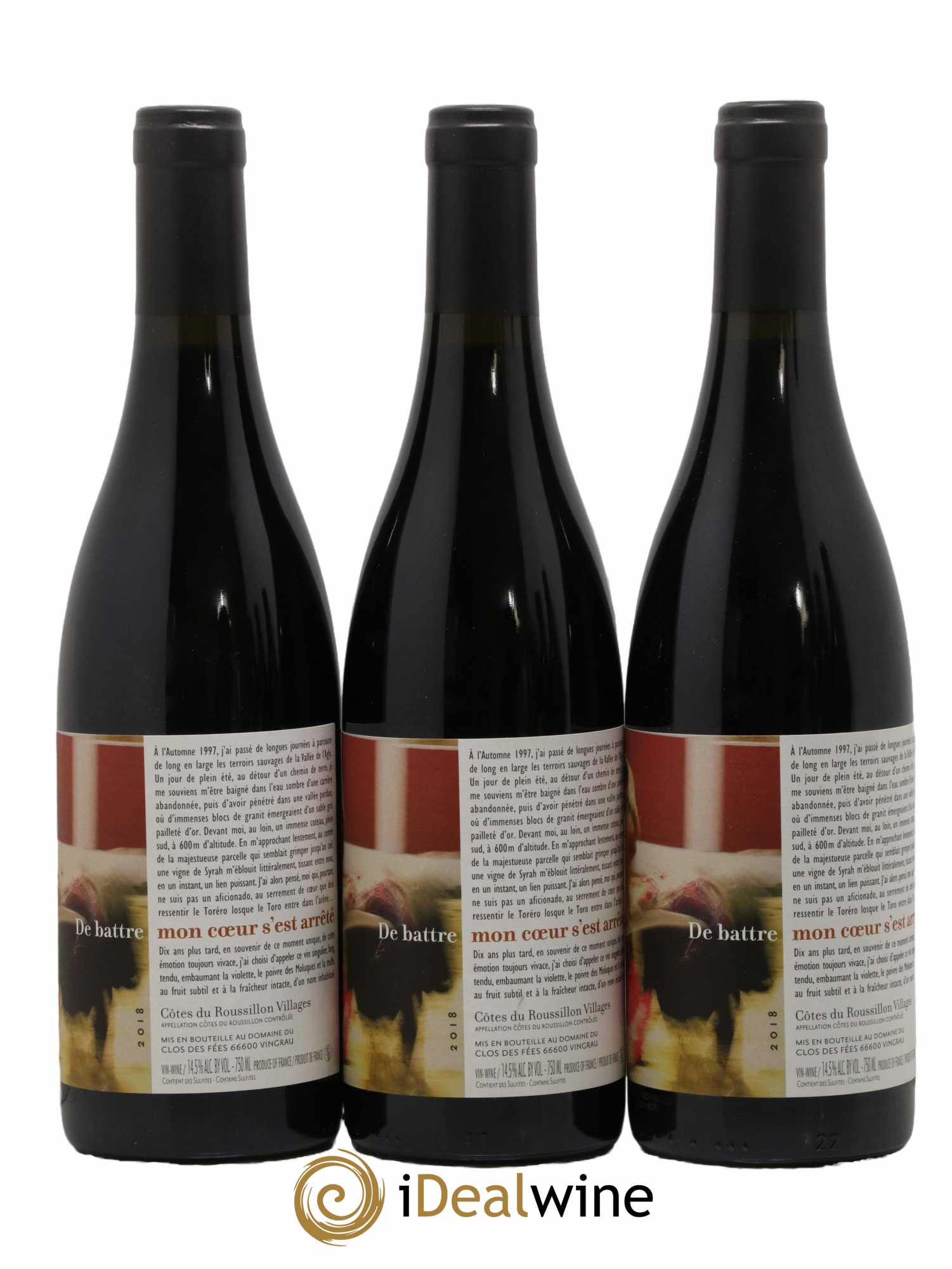 Côtes Catalanes (Anciennement Côtes du Roussillon) Clos des Fées De battre mon coeur s'est arrêté Hervé Bizeul 2018 - Lot de 3 bouteilles - 0