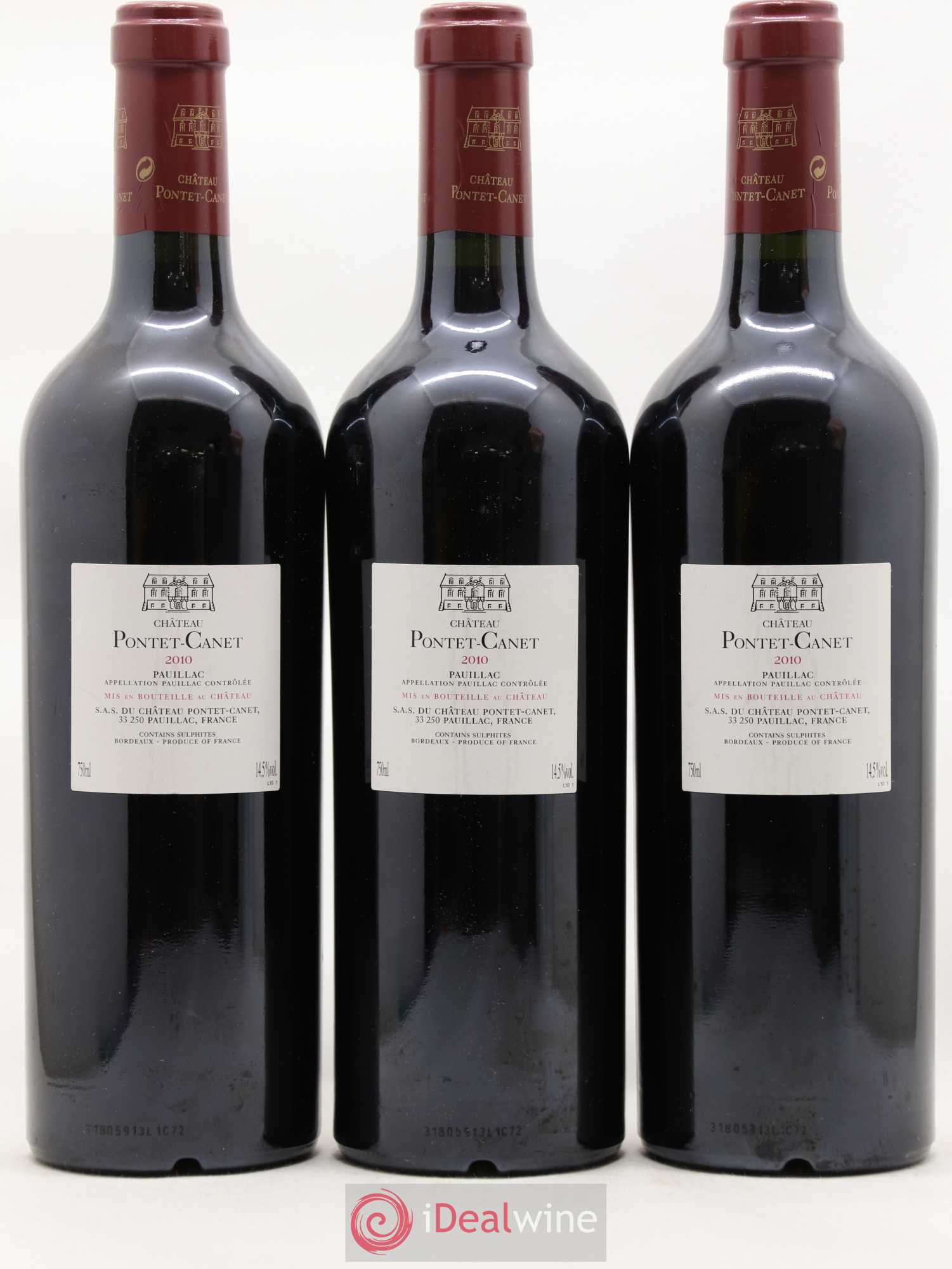Château Pontet Canet 5ème Grand Cru Classé 2010 - Lot de 3 bouteilles - 1
