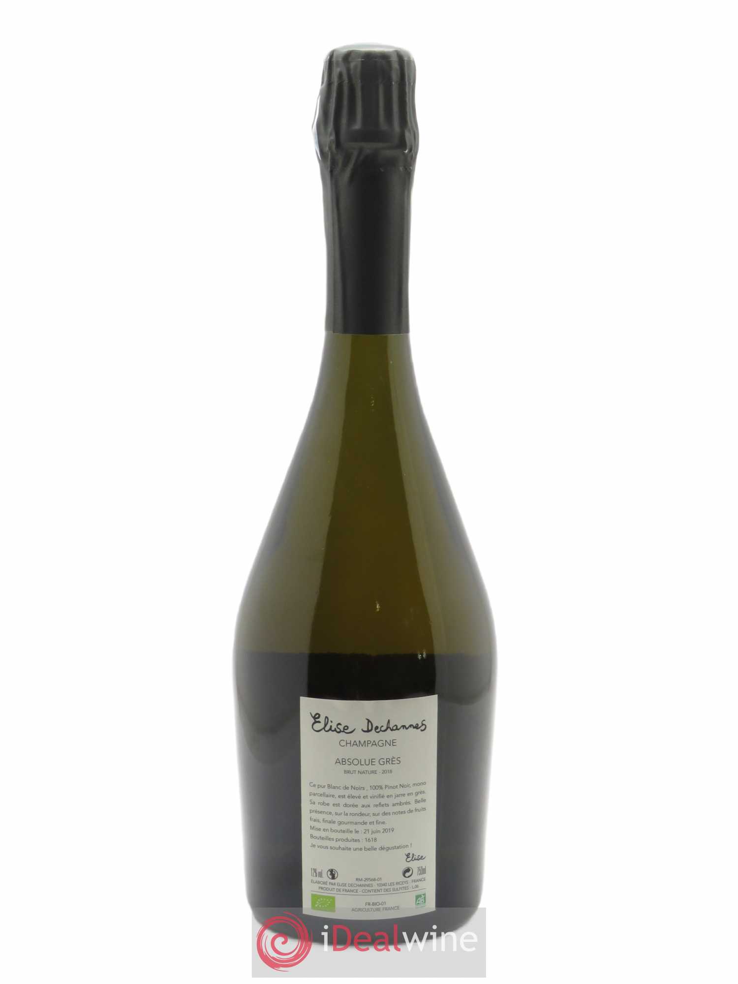 Absolue Grès Blanc de Noirs Brut Nature Elise Dechannes (Domaine) 2018 - Lot de 1 bouteille - 1