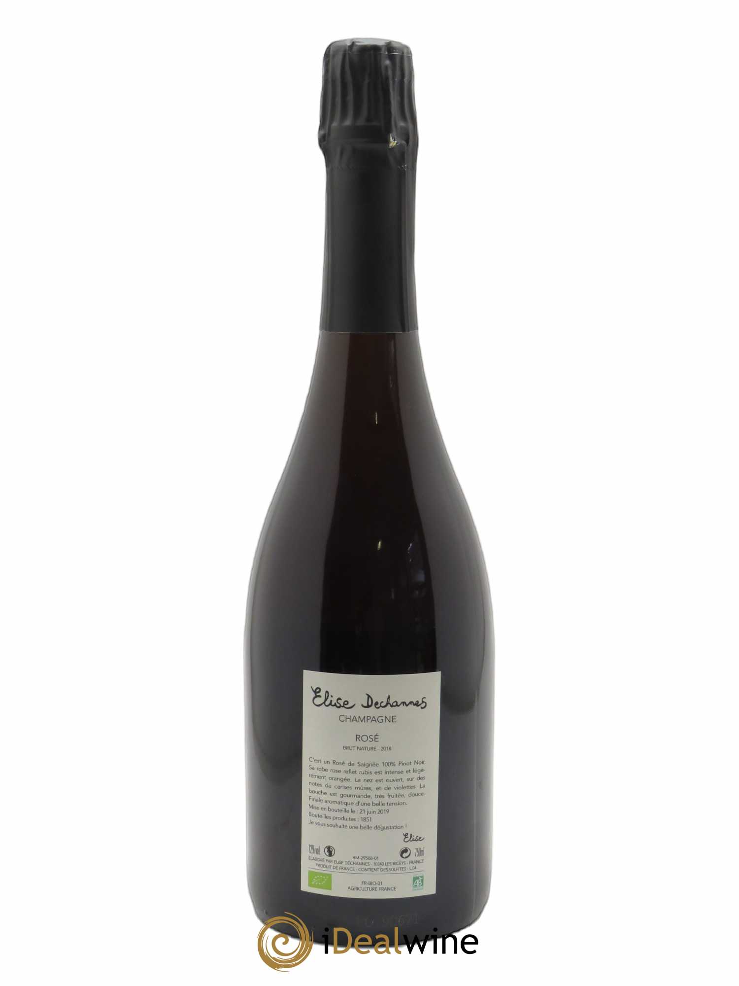 Rosé de saignée Brut Nature Elise Dechannes (Domaine) 2018 - Lot of 1 bottle - 1